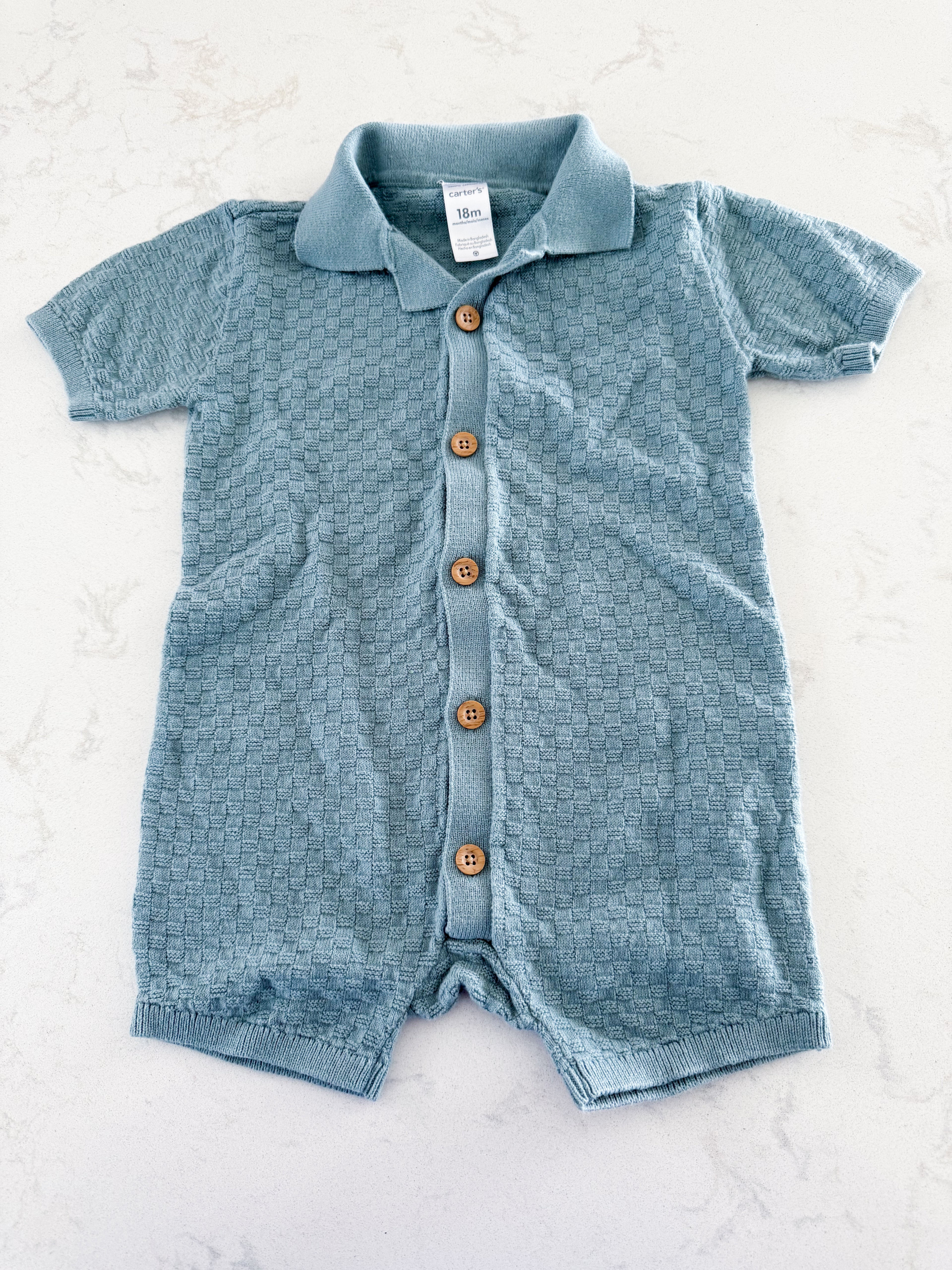 Carters- 12-18m- VGUC- thin collared knit shorts romper