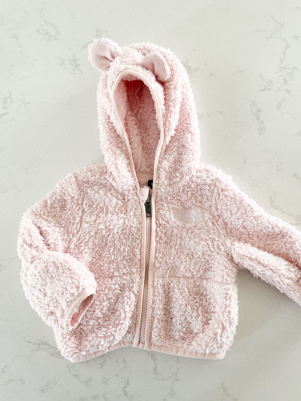 The North Face- 0-3m- GUC- light pink Sherpa jacket with ears