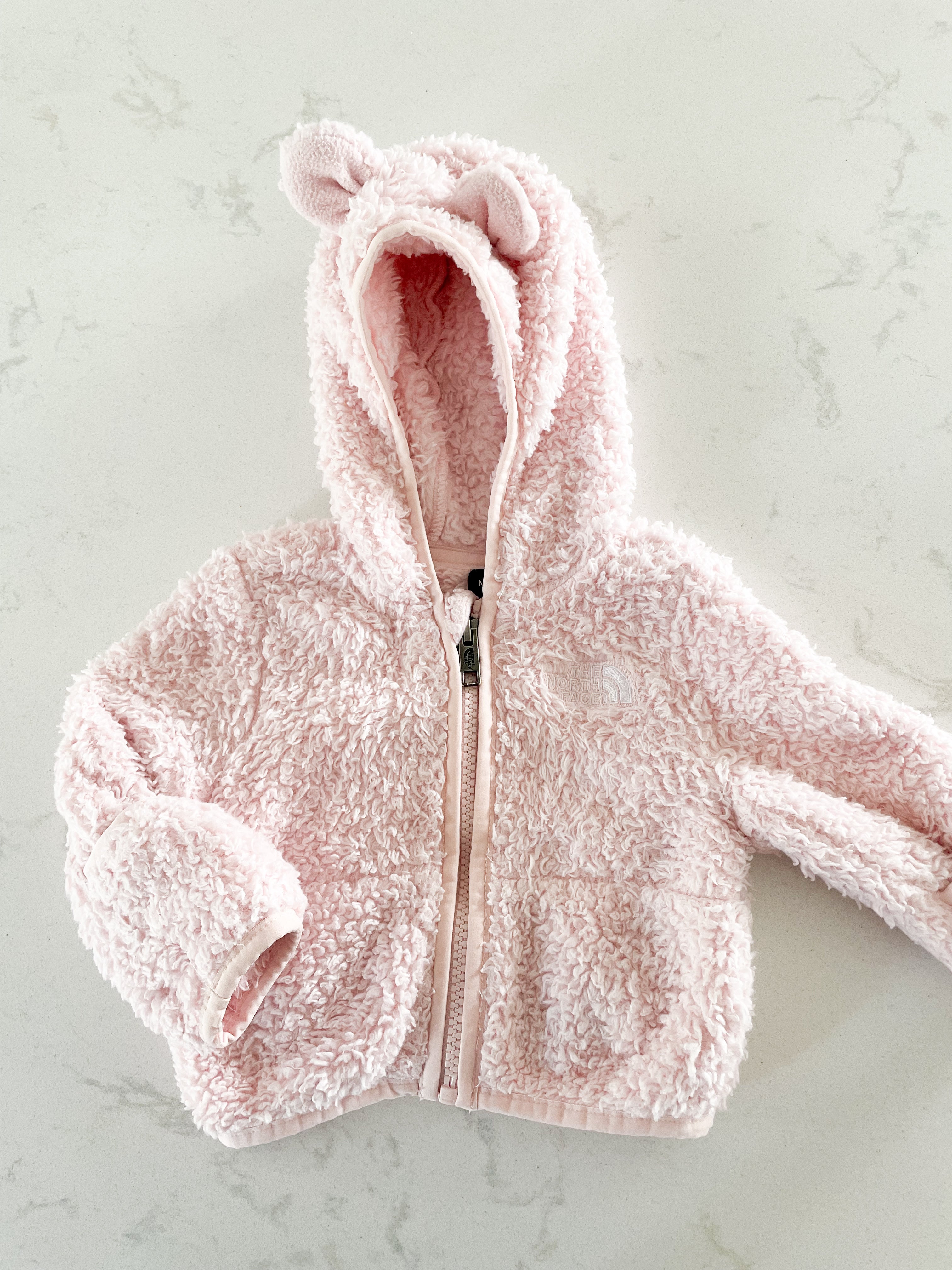 The North Face- 0-3m- GUC- light pink Sherpa jacket with ears