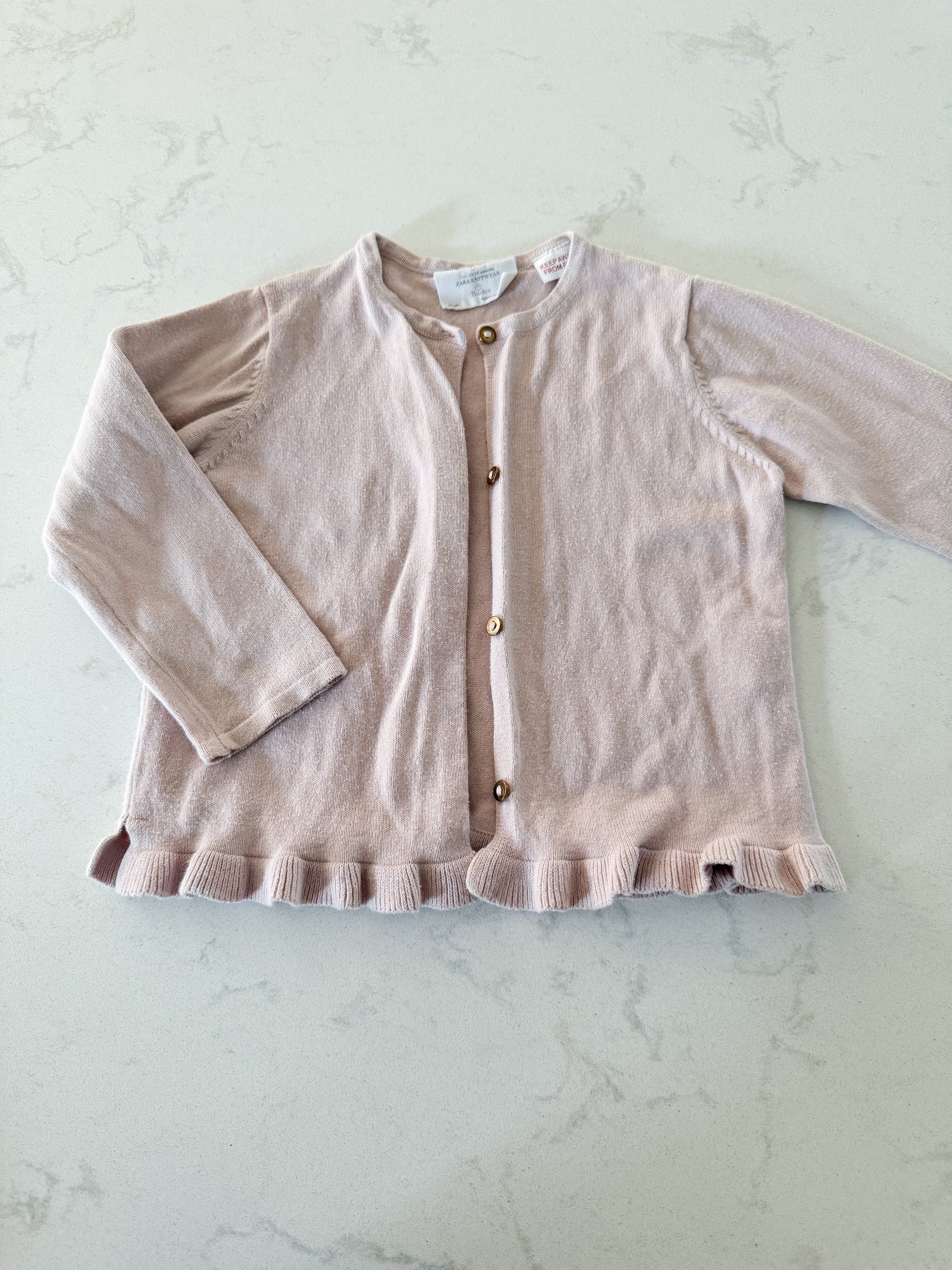Zara- 12-18m- GUC- light pink cardigan with ruffles
