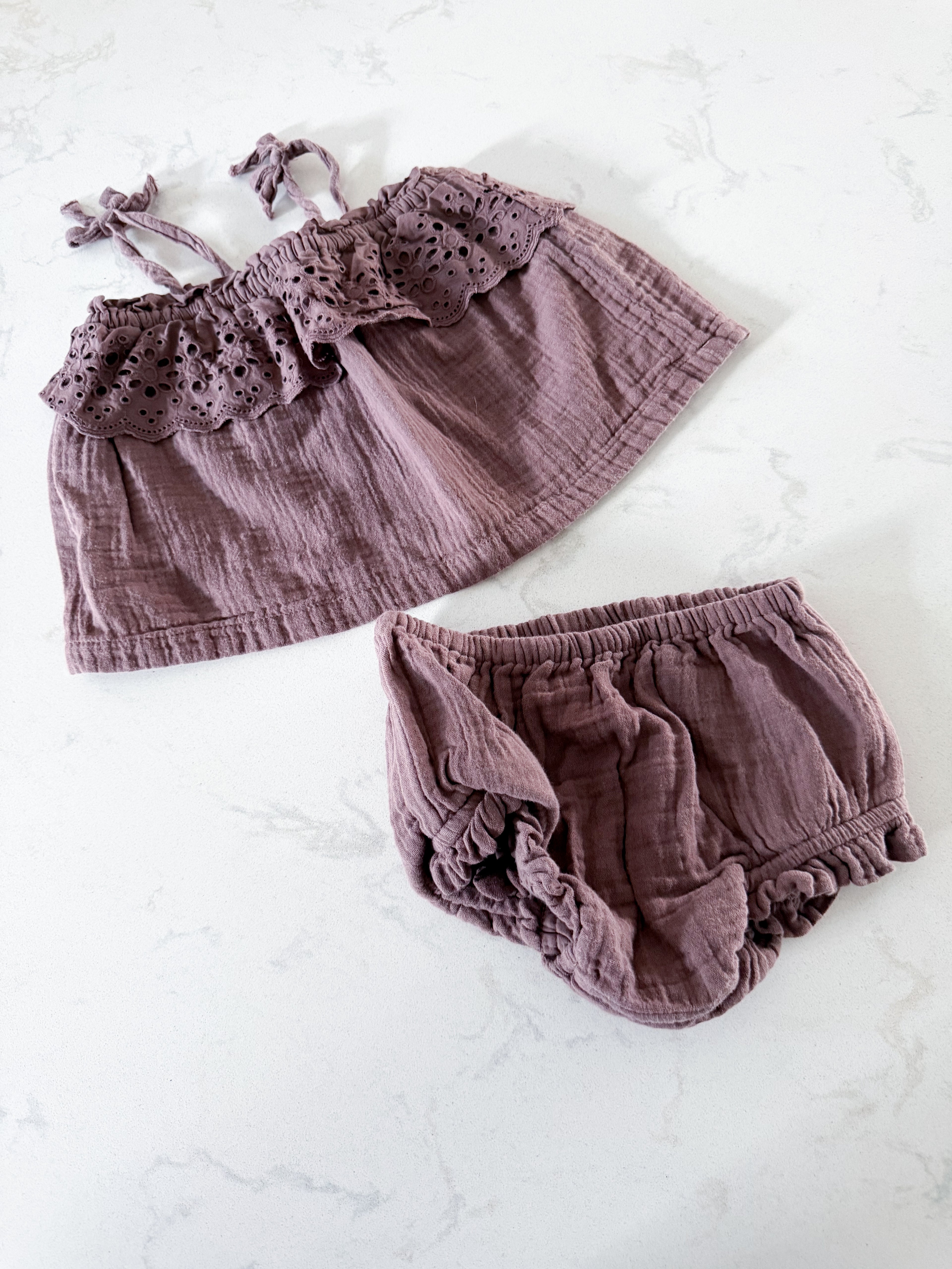 Gap- 6-12m- GUC- dark purple muslin summer sets