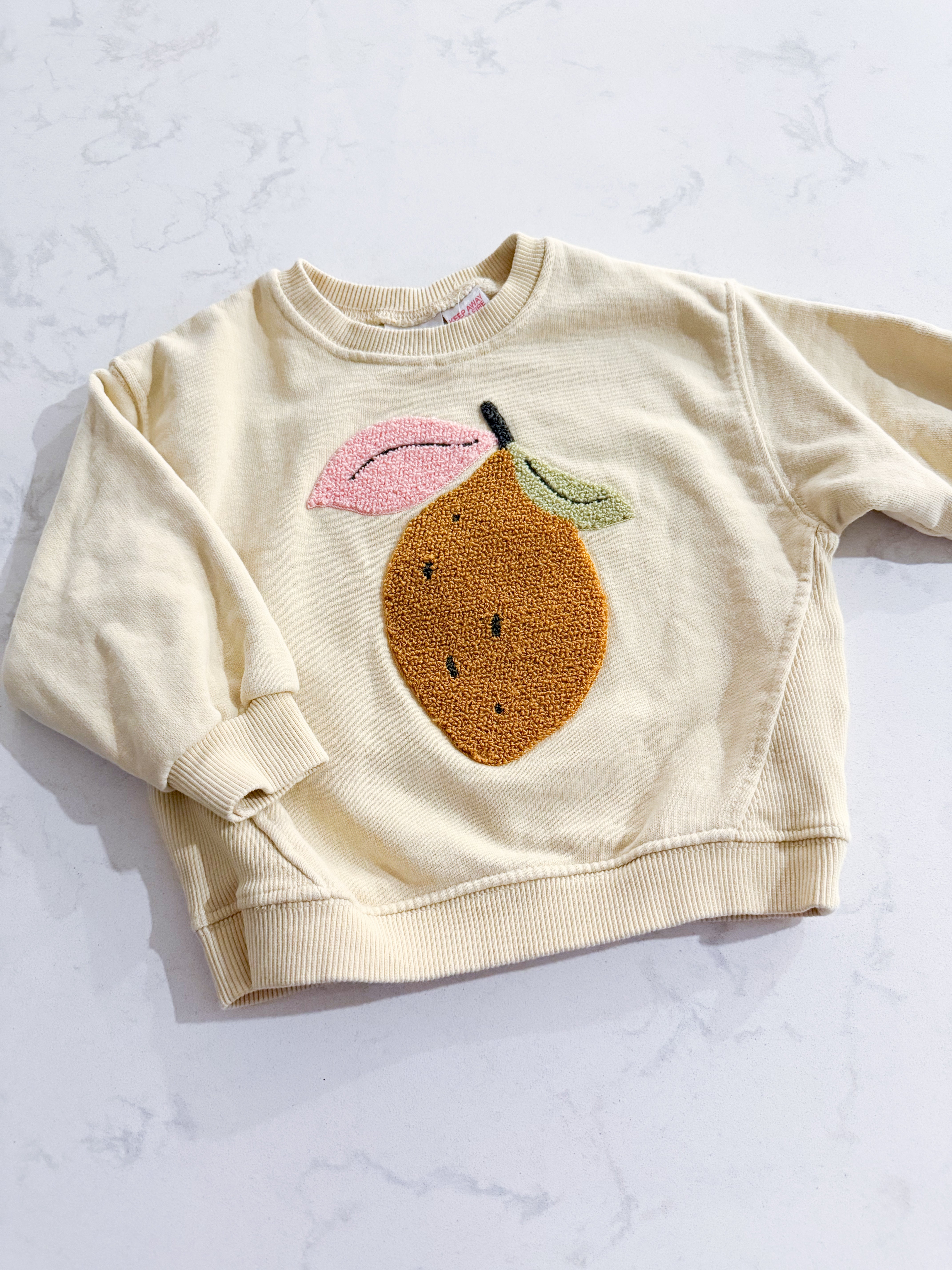 ダブルチー Zara- 18-24m- VGUC- pastel yellow crewneck with terry towel lemon
