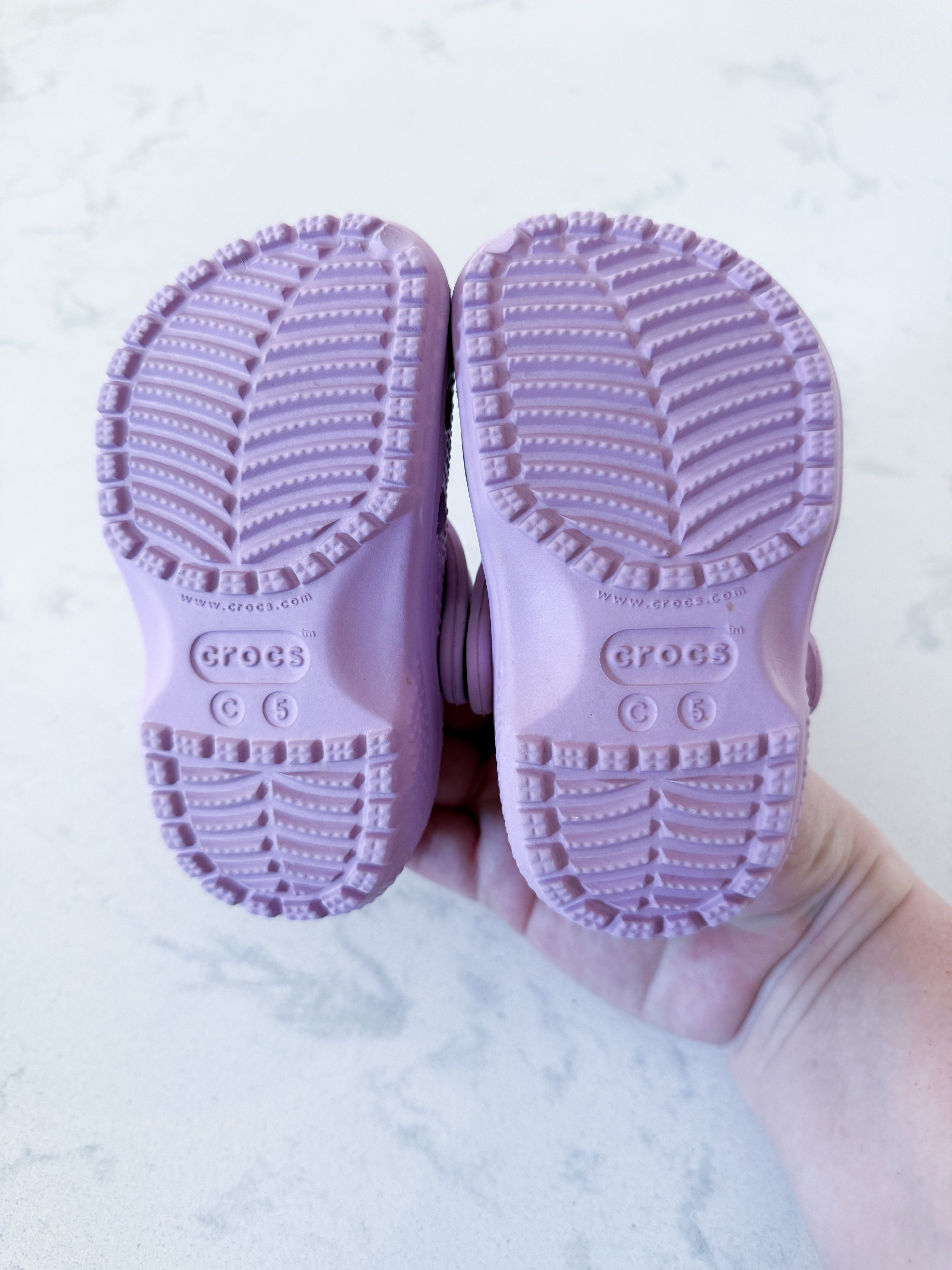 Crocs- 5C- VGUC- light purple slip ons