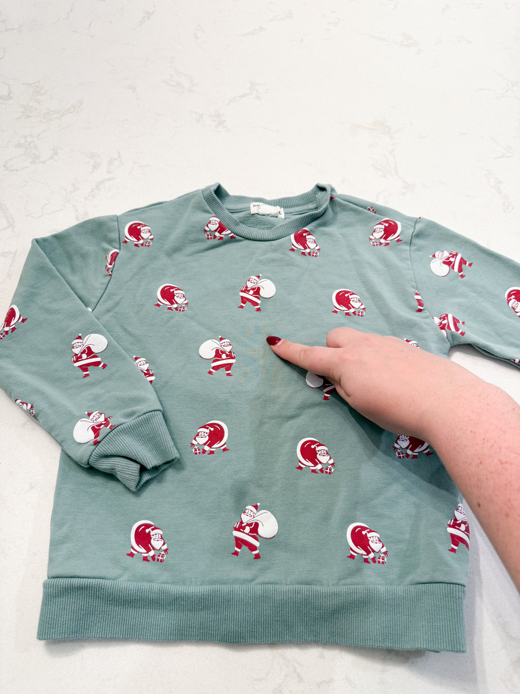 Miles the Label- 4T- PLAY- long sleeve sweater mint green with Santa pattern