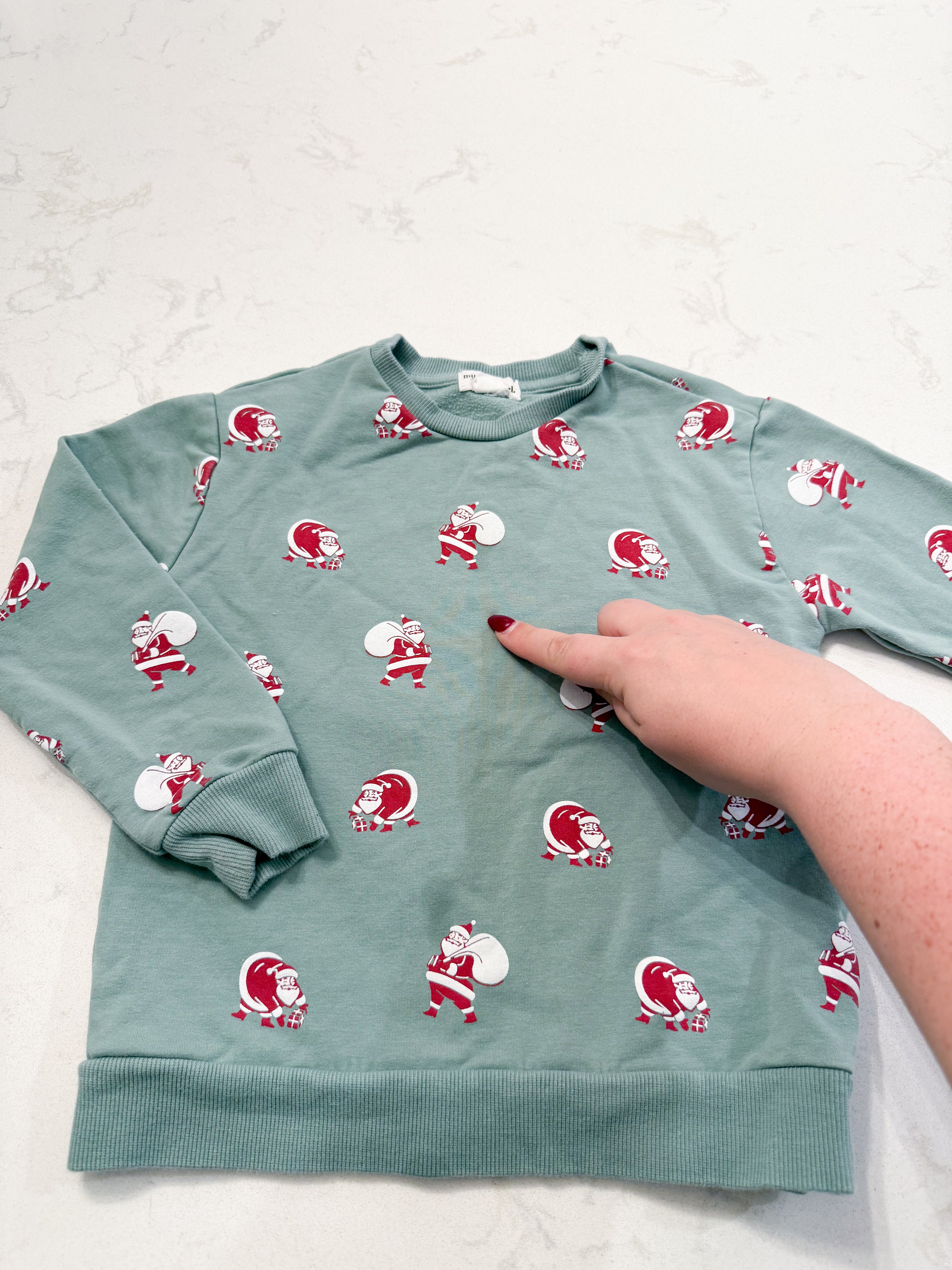 Miles the Label- 4T- PLAY- long sleeve sweater mint green with Santa pattern