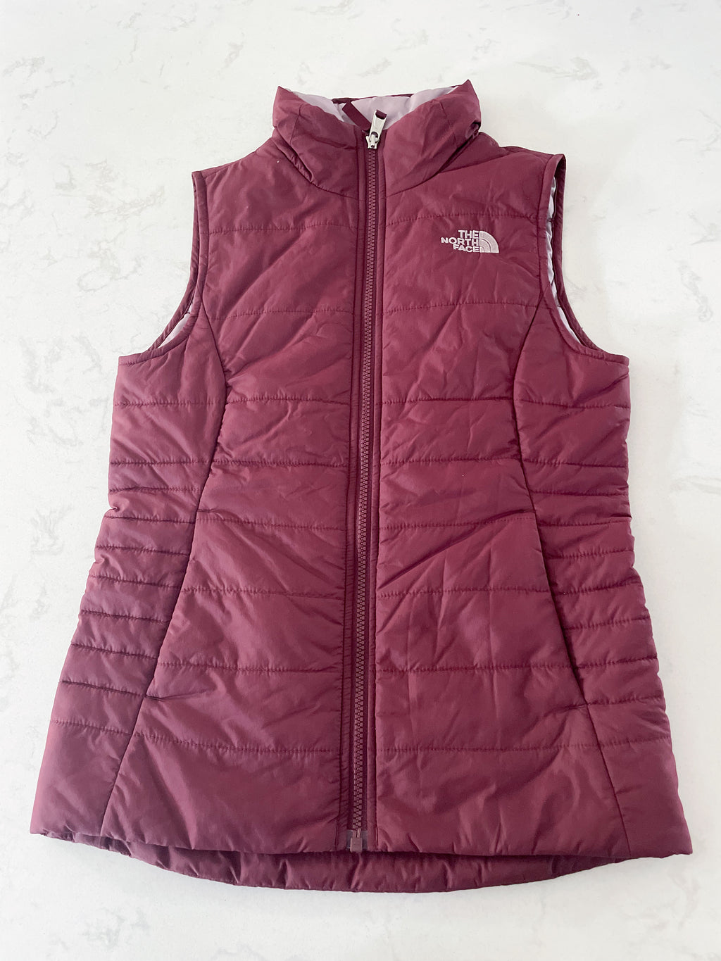 The North Face-10-12Y-VGUC- burgundy thin puffer vest