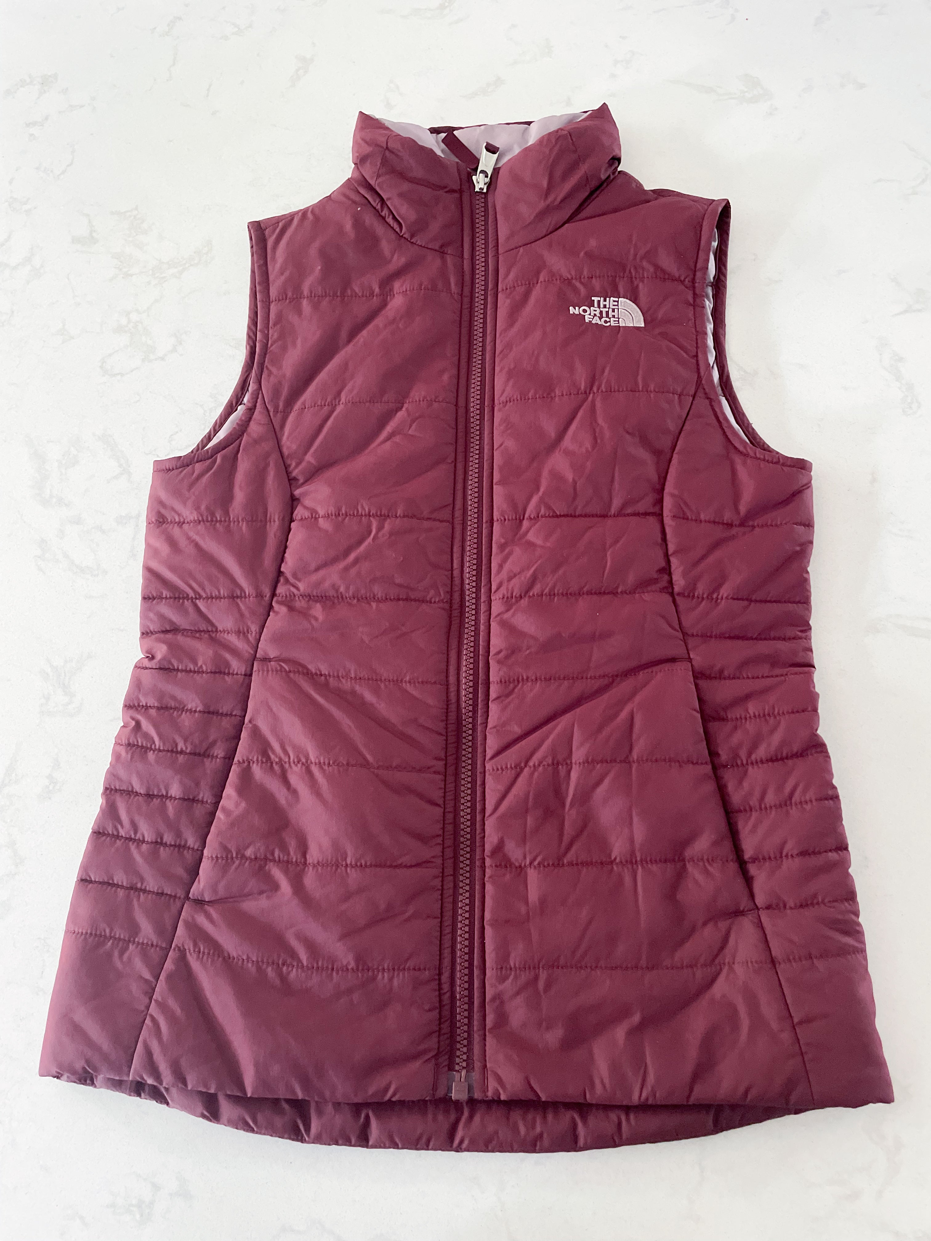 The North Face-10-12Y-VGUC- burgundy thin puffer vest
