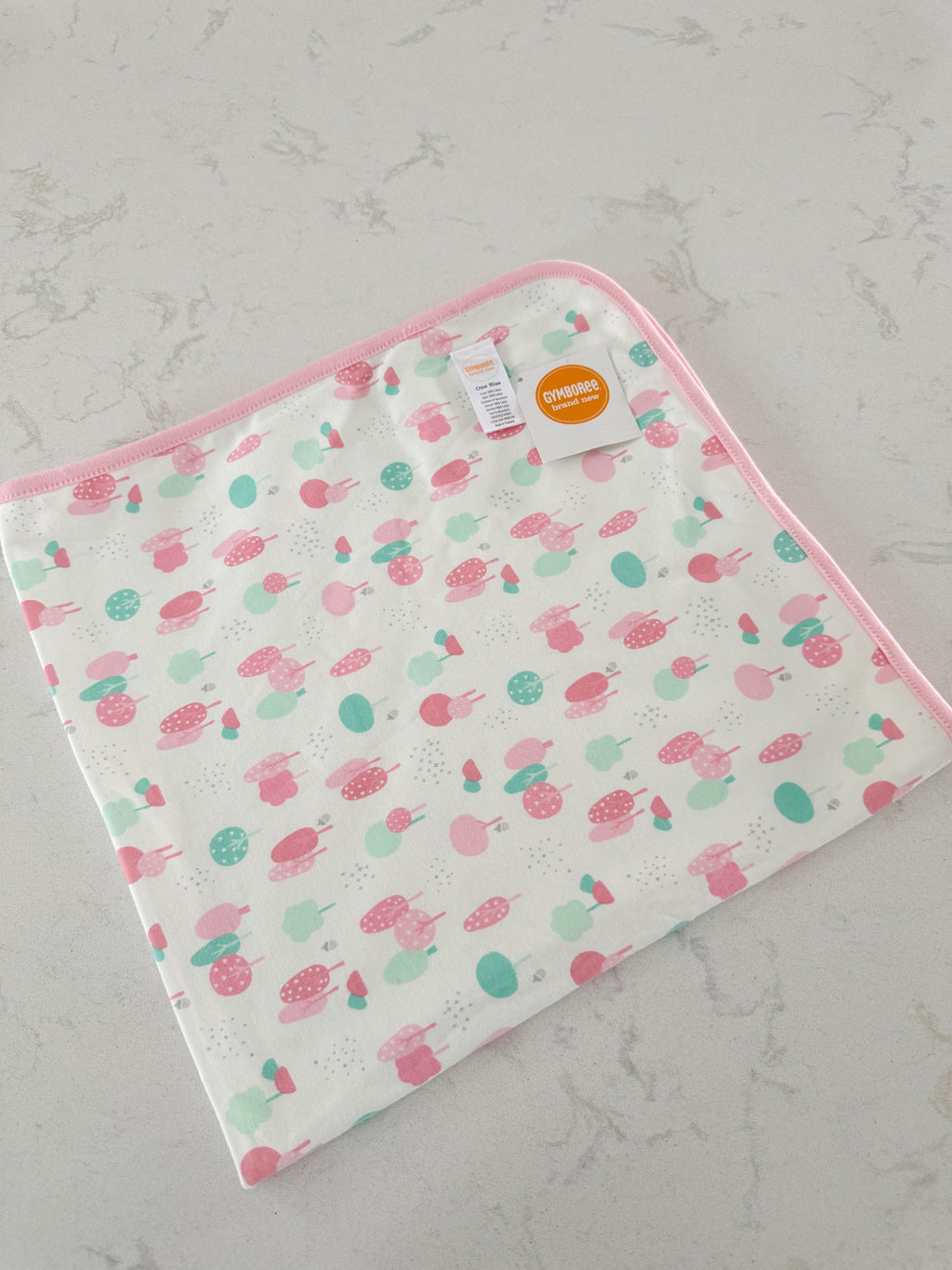 Gymboree- BNWT- pink and green forest baby blanket