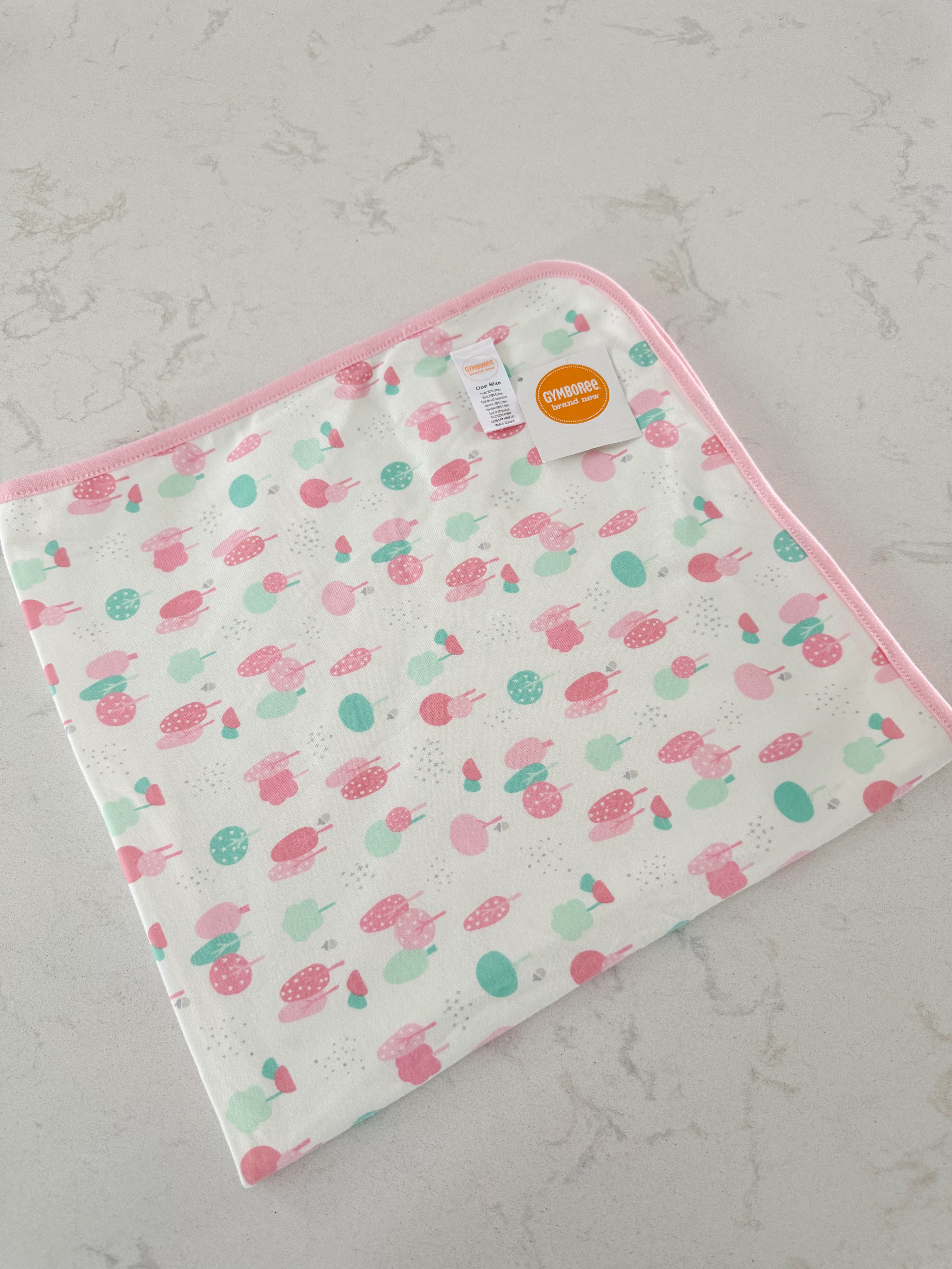 Gymboree- BNWT- pink and green forest baby blanket