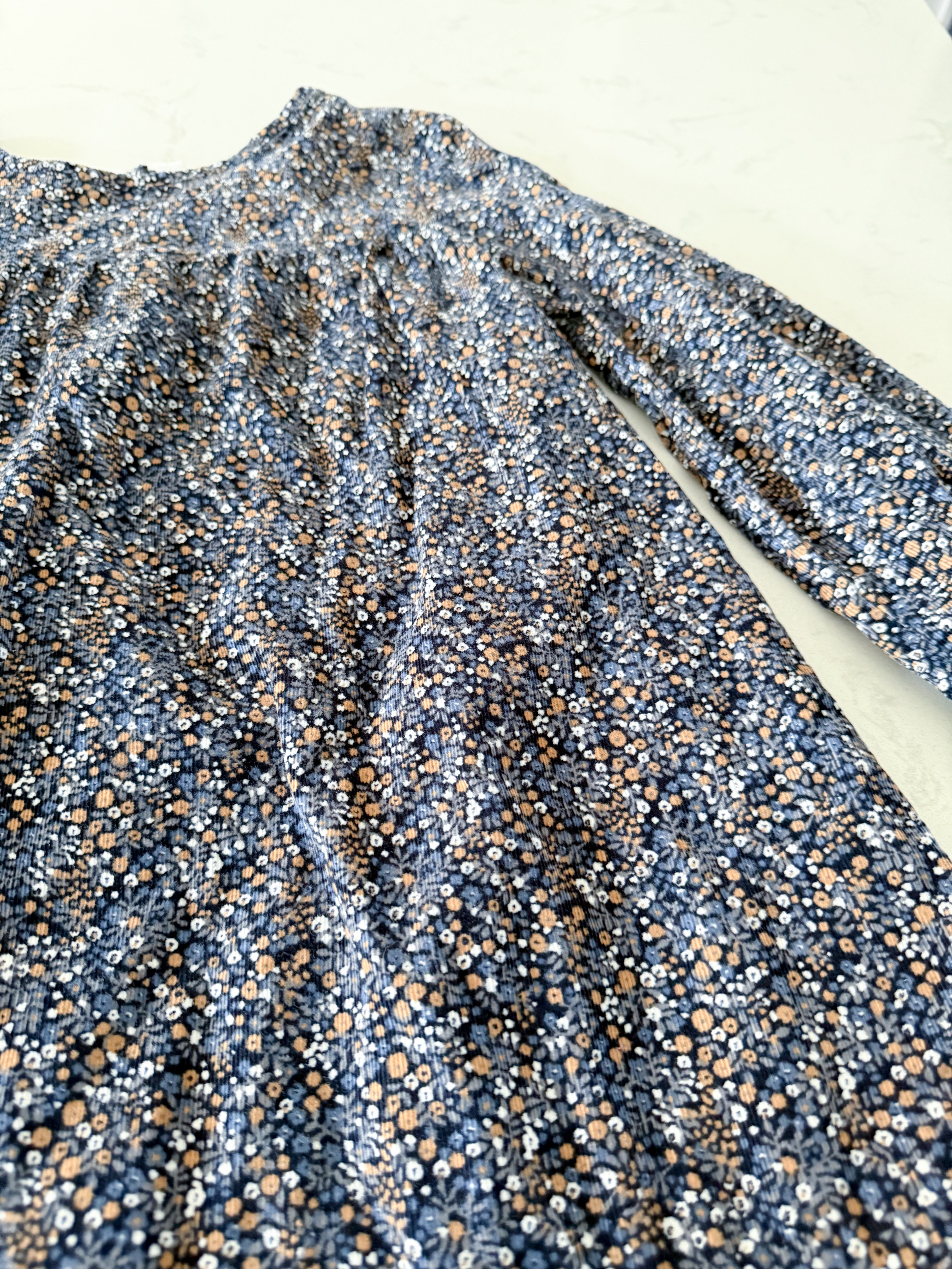 Gap Kids- 12Y- VGUC- blue corduroy floral fall pattern dress long sleeve