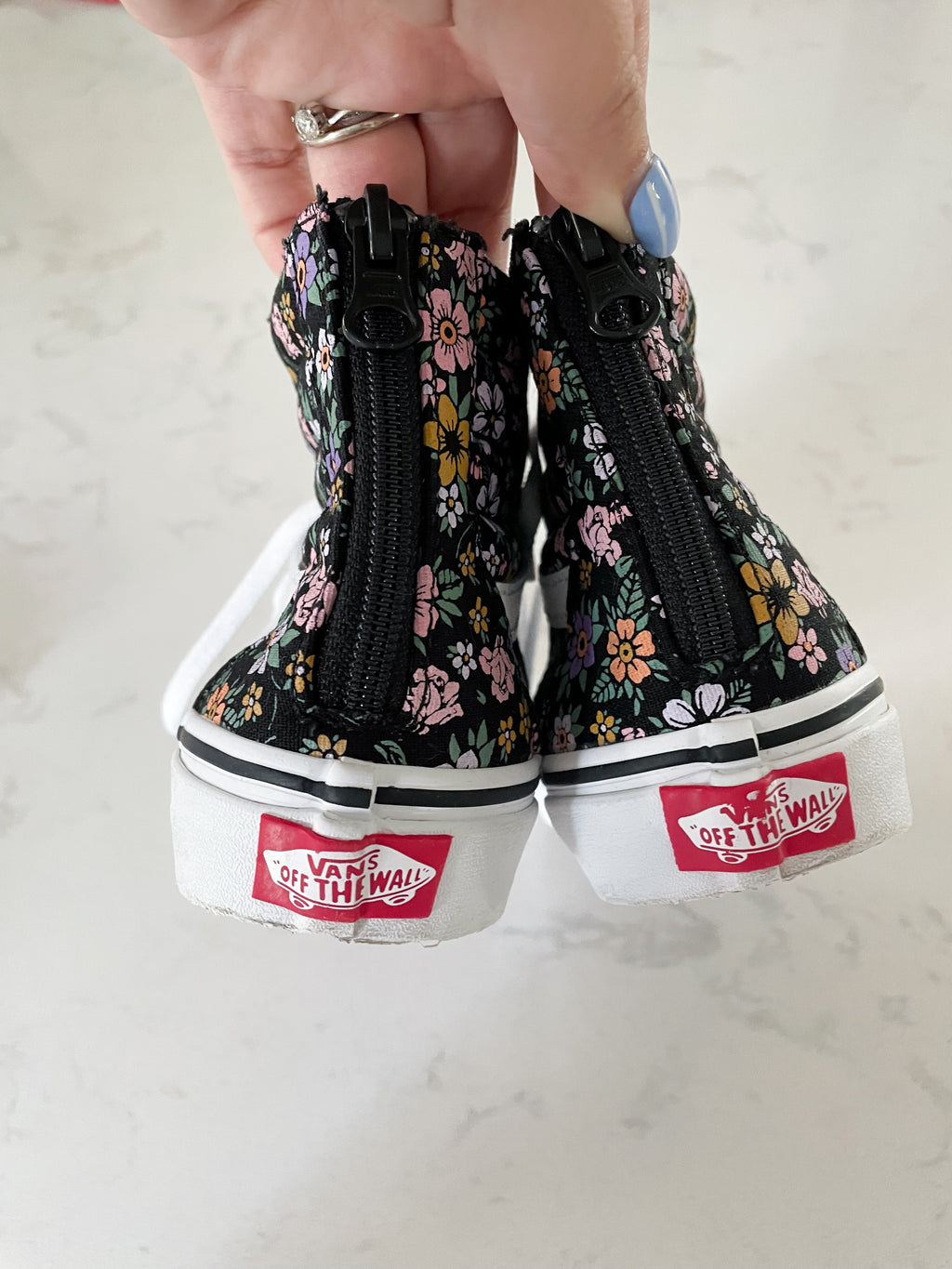 Vans- 2 Youth- black floral high top shoes