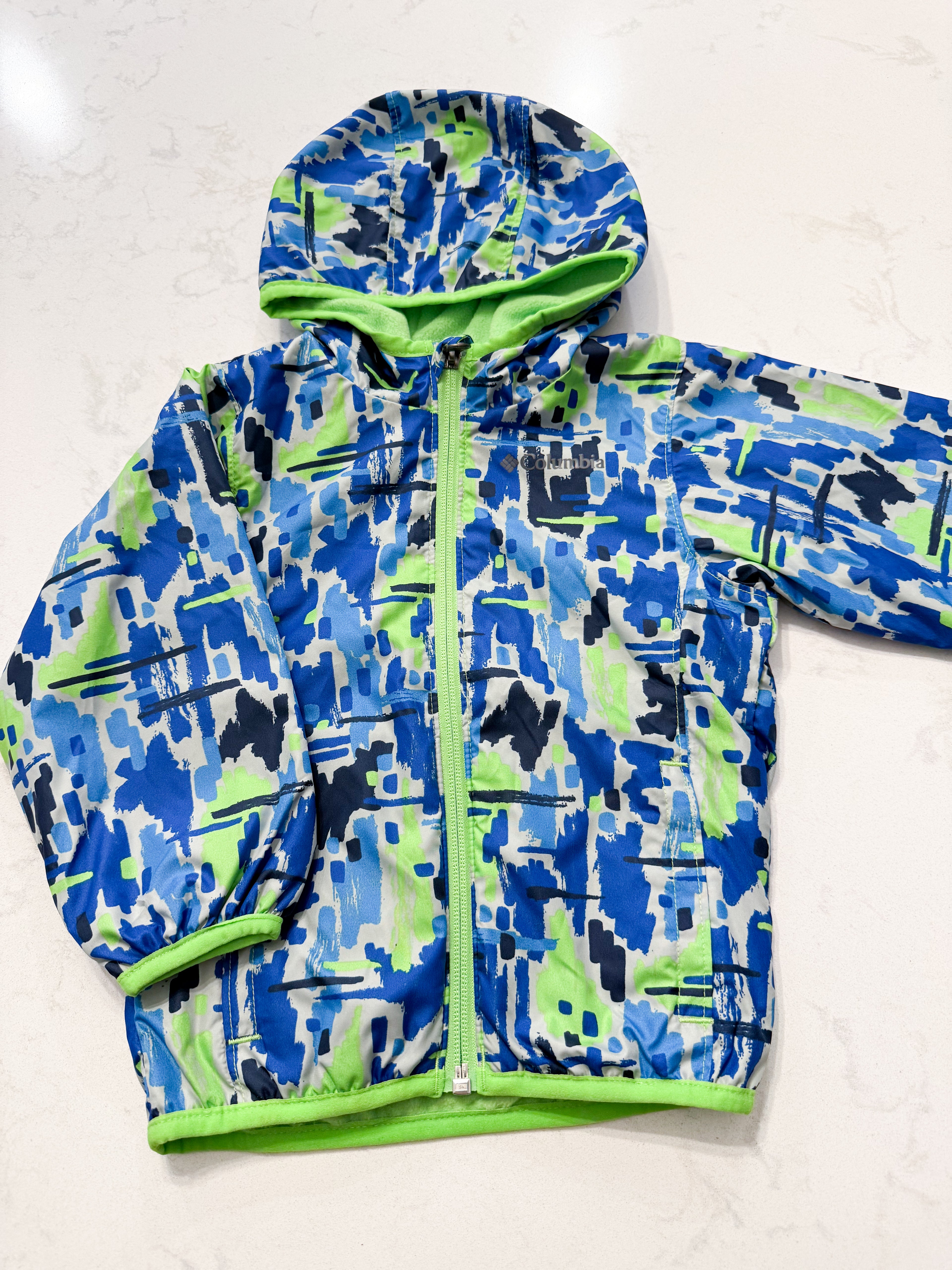Columbia- 18-24m- VGUC- blue and green windbreaker with fleece lining