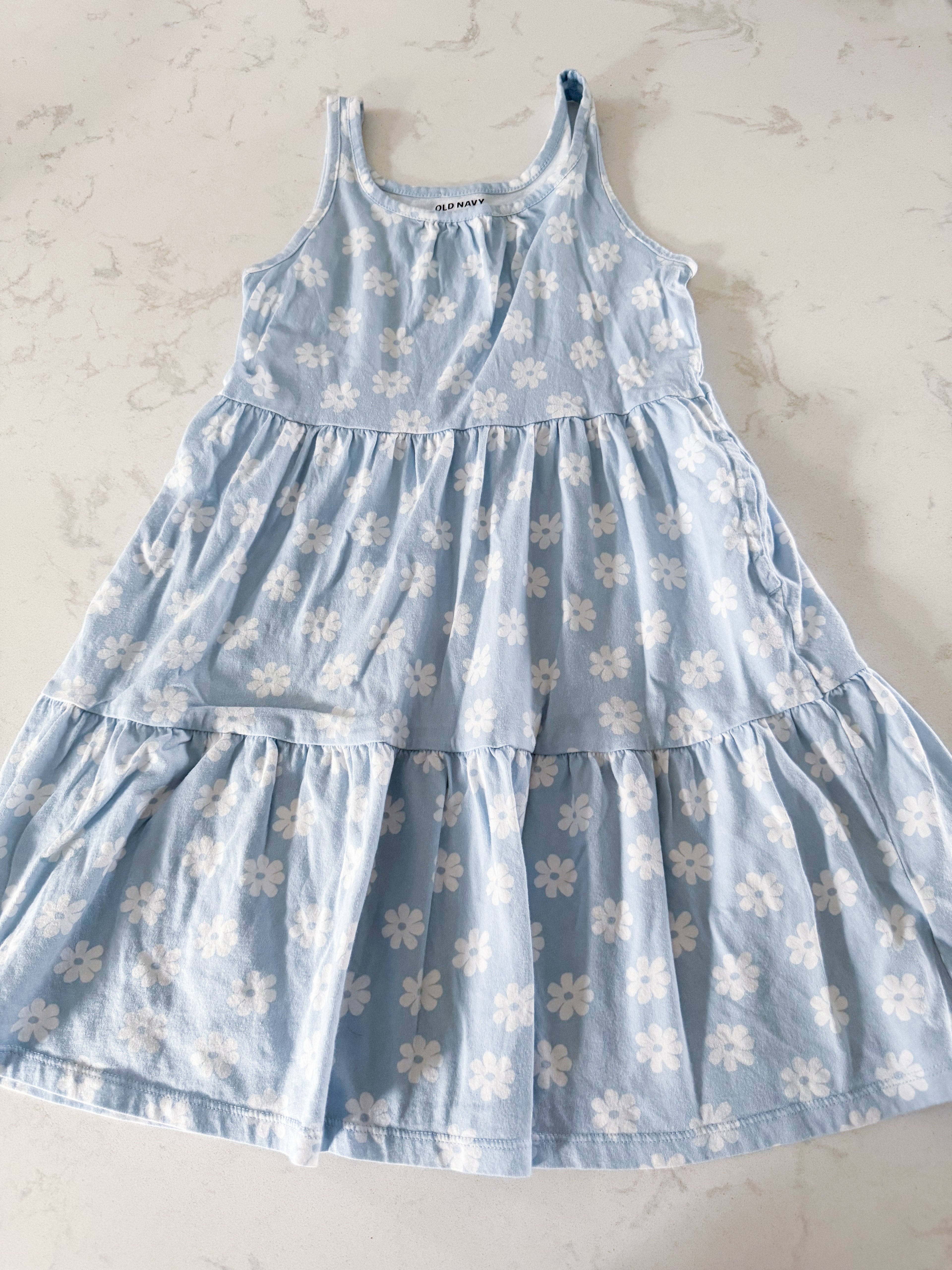 Old Navy- 8Y- VGUC- ice blue tank dress with white florals