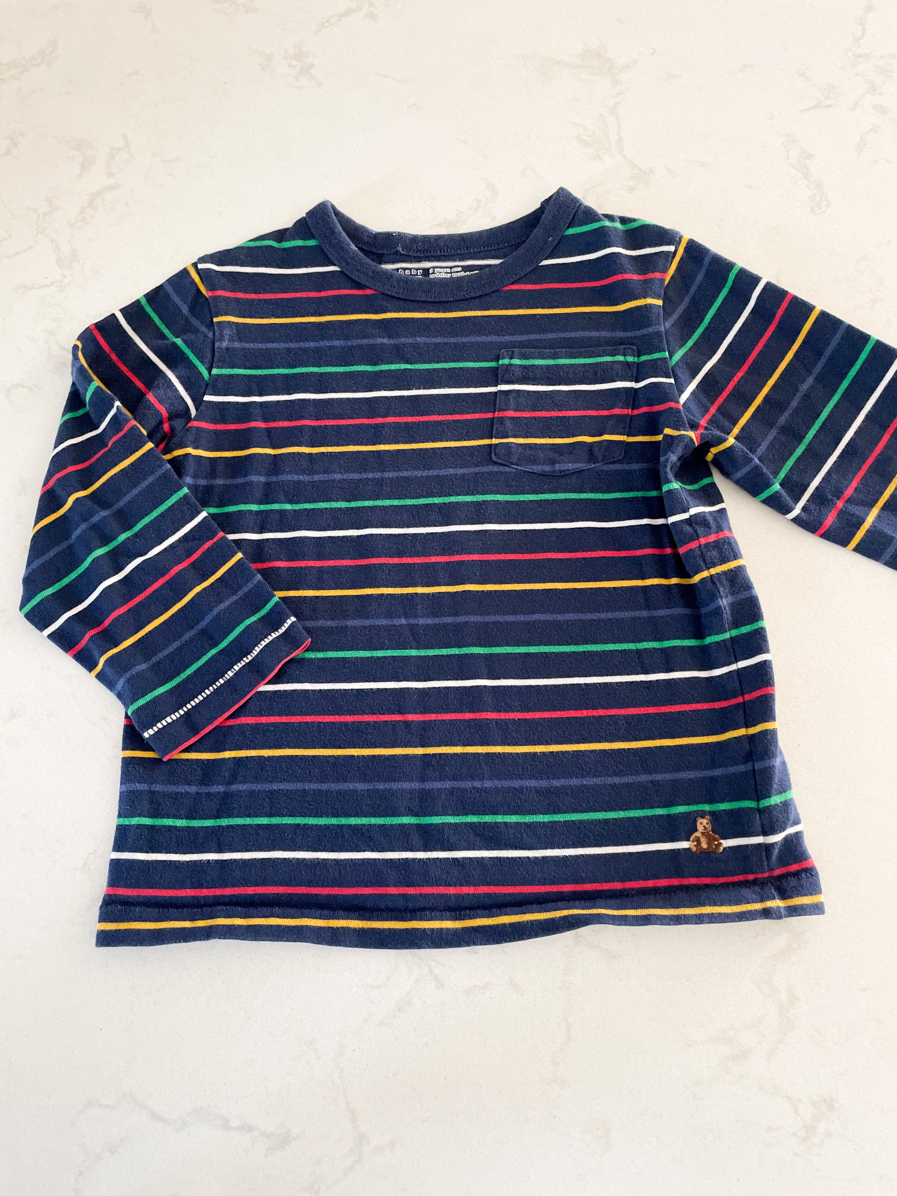 Gap-3Y-GUC-navy long sleeve thin primary colour striped shirt