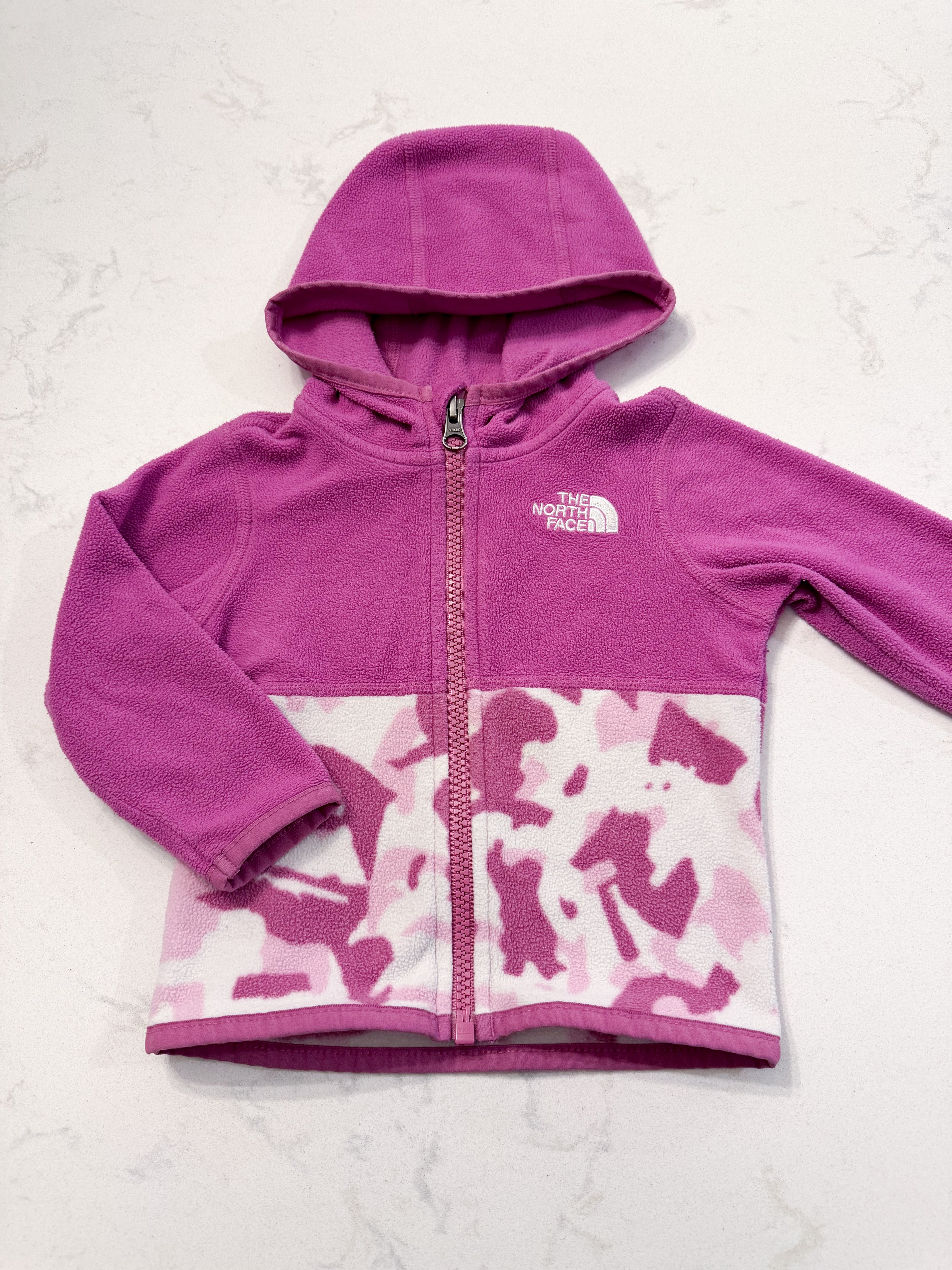 The North Face- 6-12m- GUC- purple and white zip up fleece