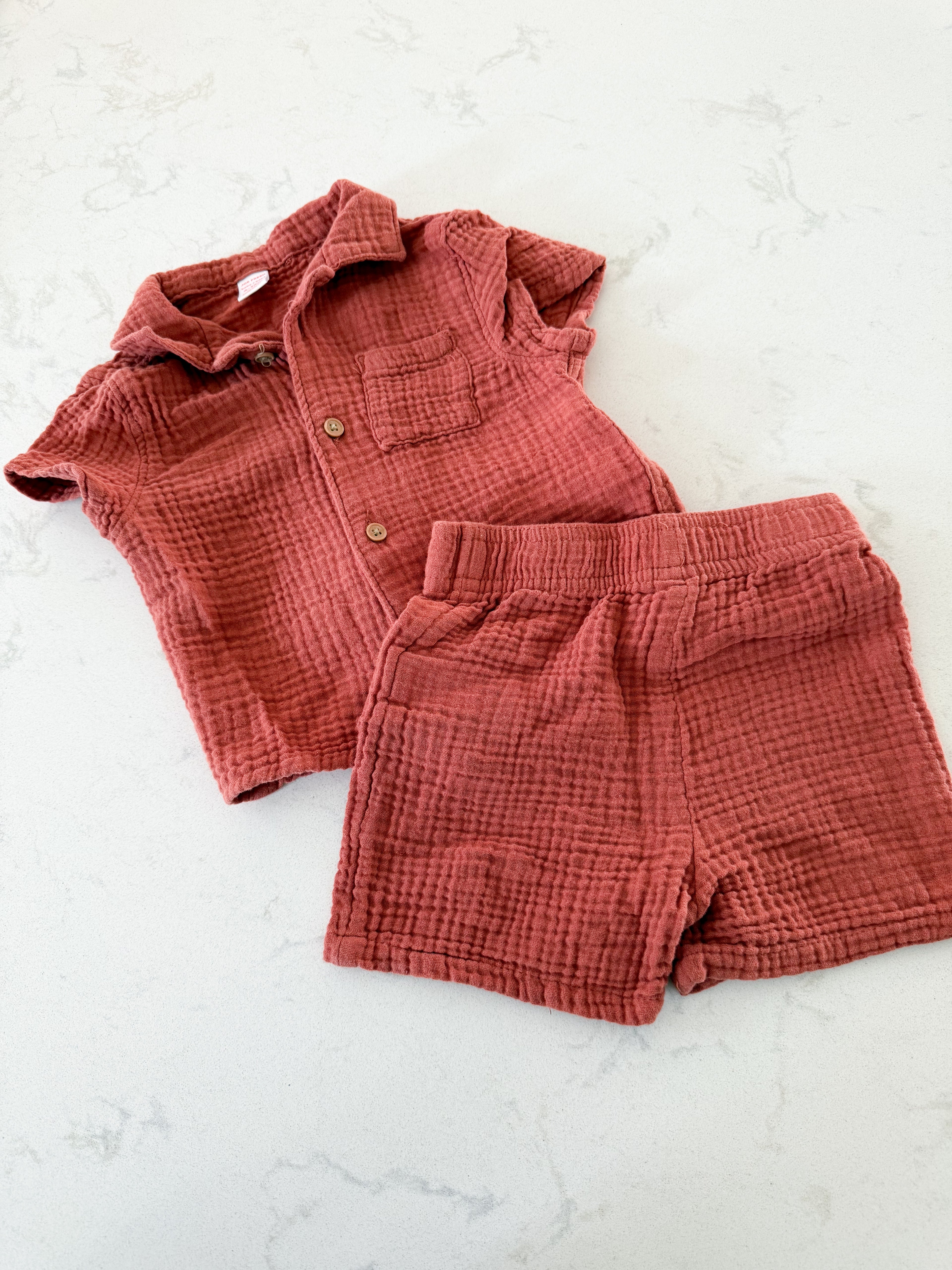 Joe Fresh- 6-12m- VGUC- rust brown muslin summer set