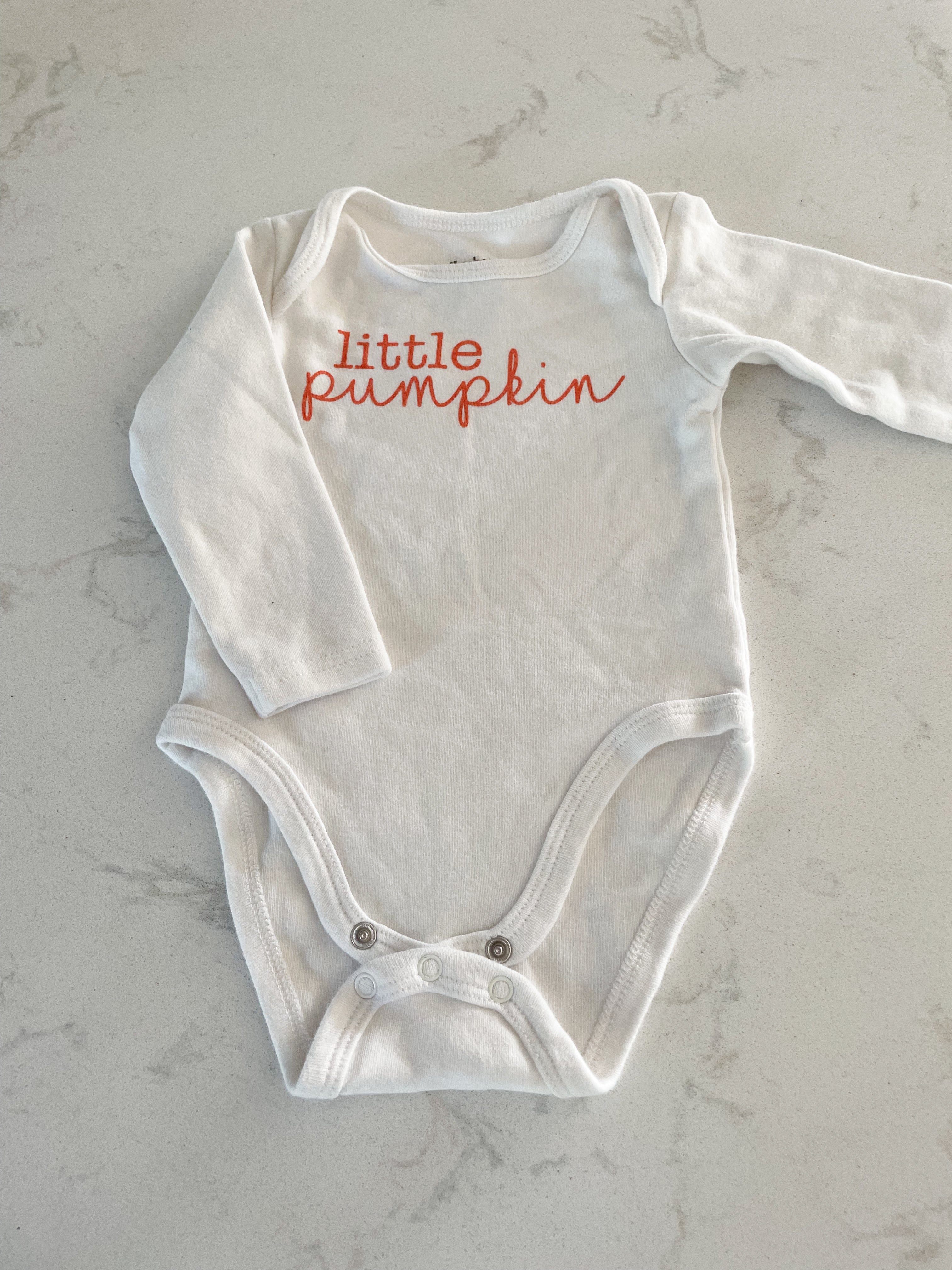 Indigo Baby-3-6m-GUC-white long sleeve bodysuit with “Little Pumpkin”