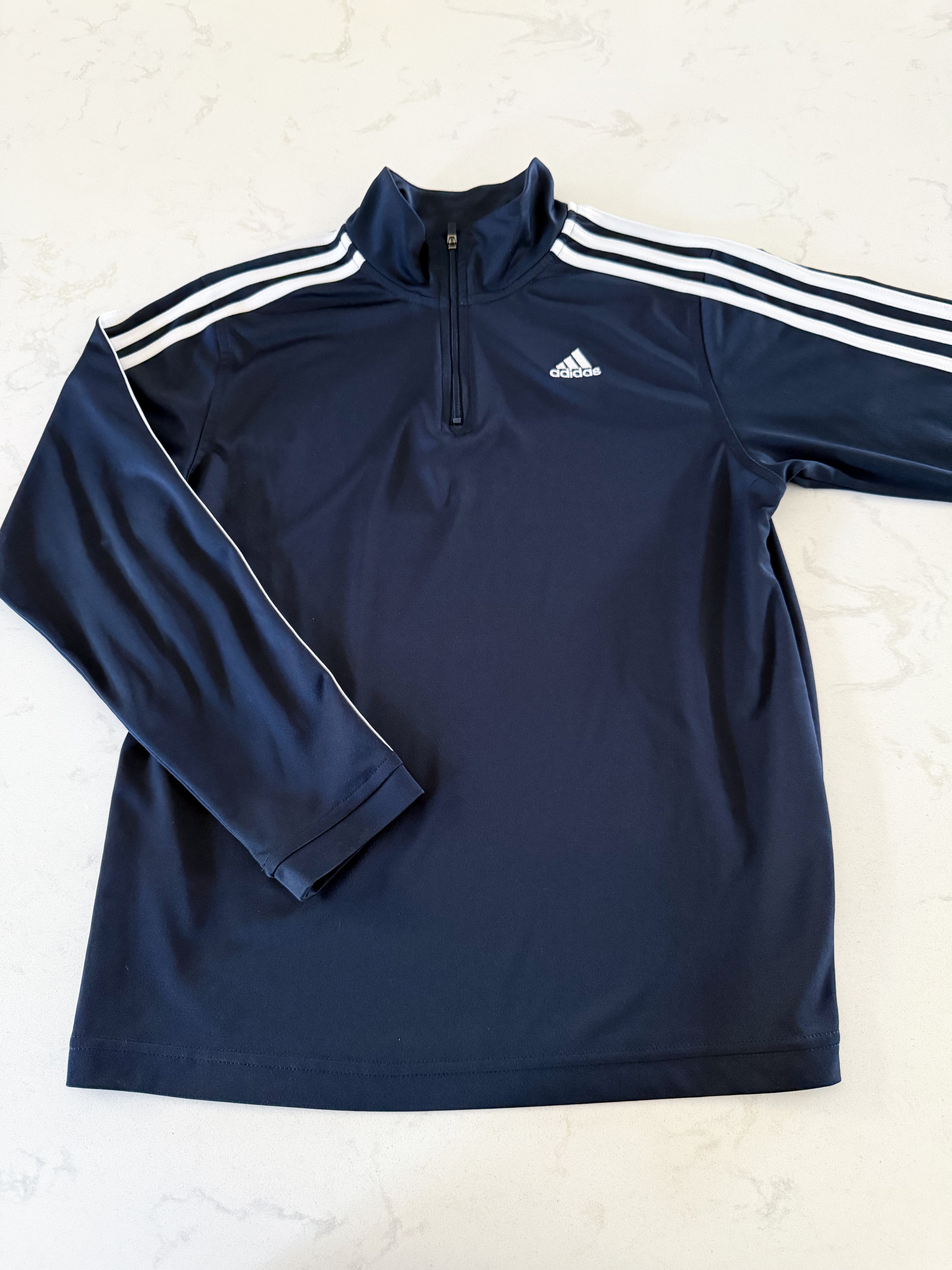 Adidas-12Y- VGUC- navy blue athletic quarter zip