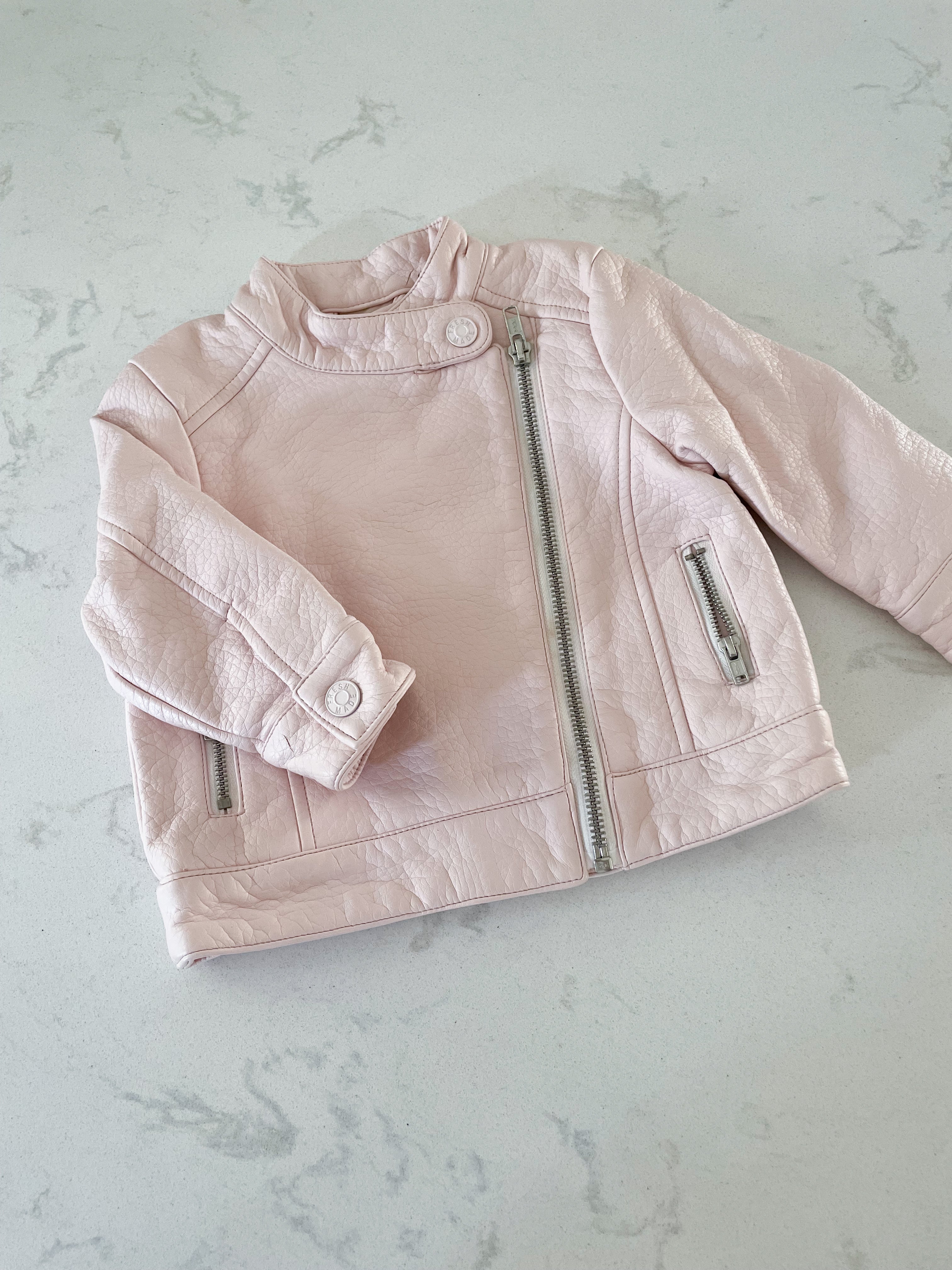 Joe Fresh- 6-12 months- faux pink leather jacket