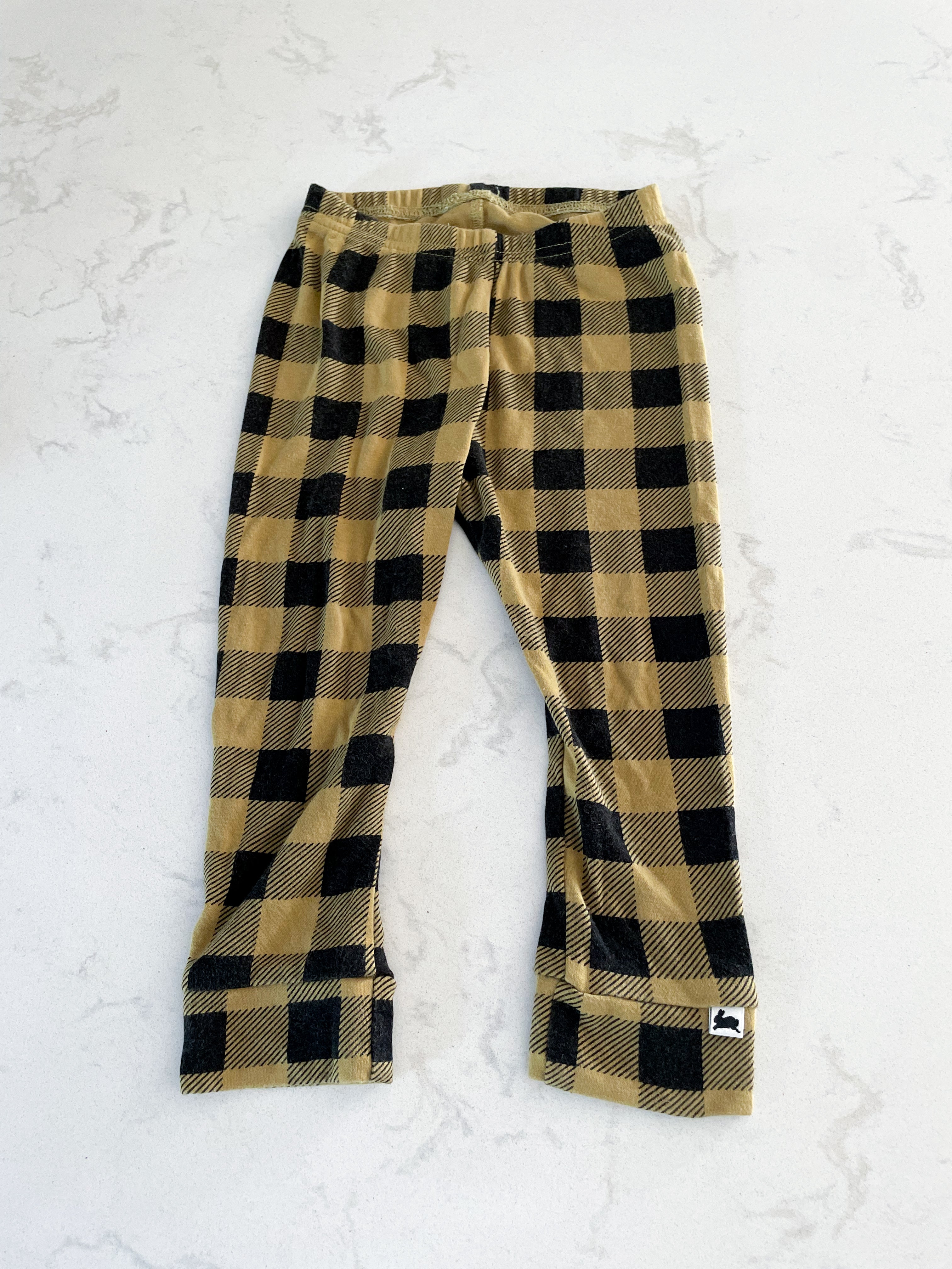 Little and Lively-18-24m-GUC-bamboo yellow and black checkered leggings