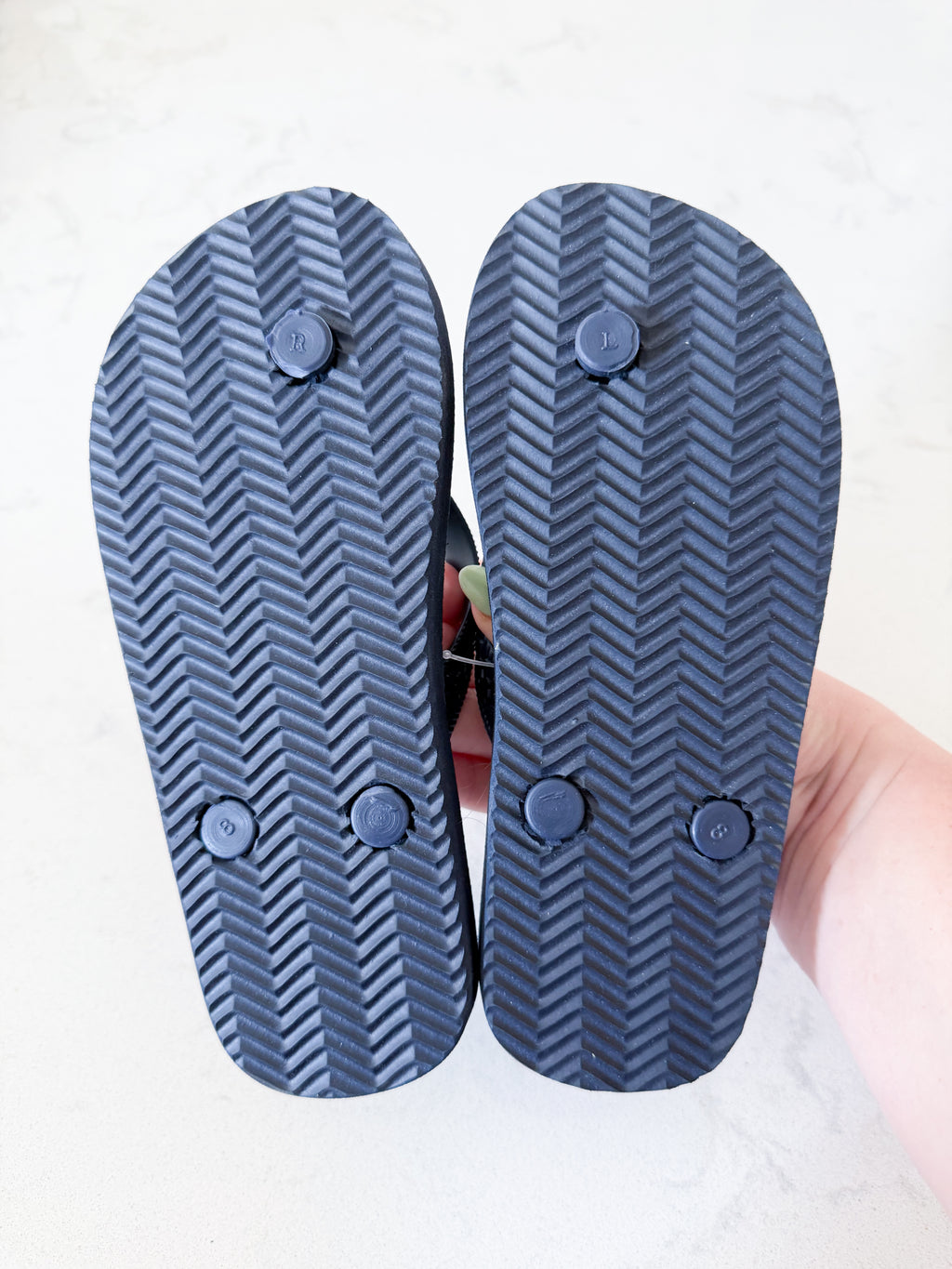 Joe Fresh- small (11C)- BNWOT- navy blue Dino flip flops