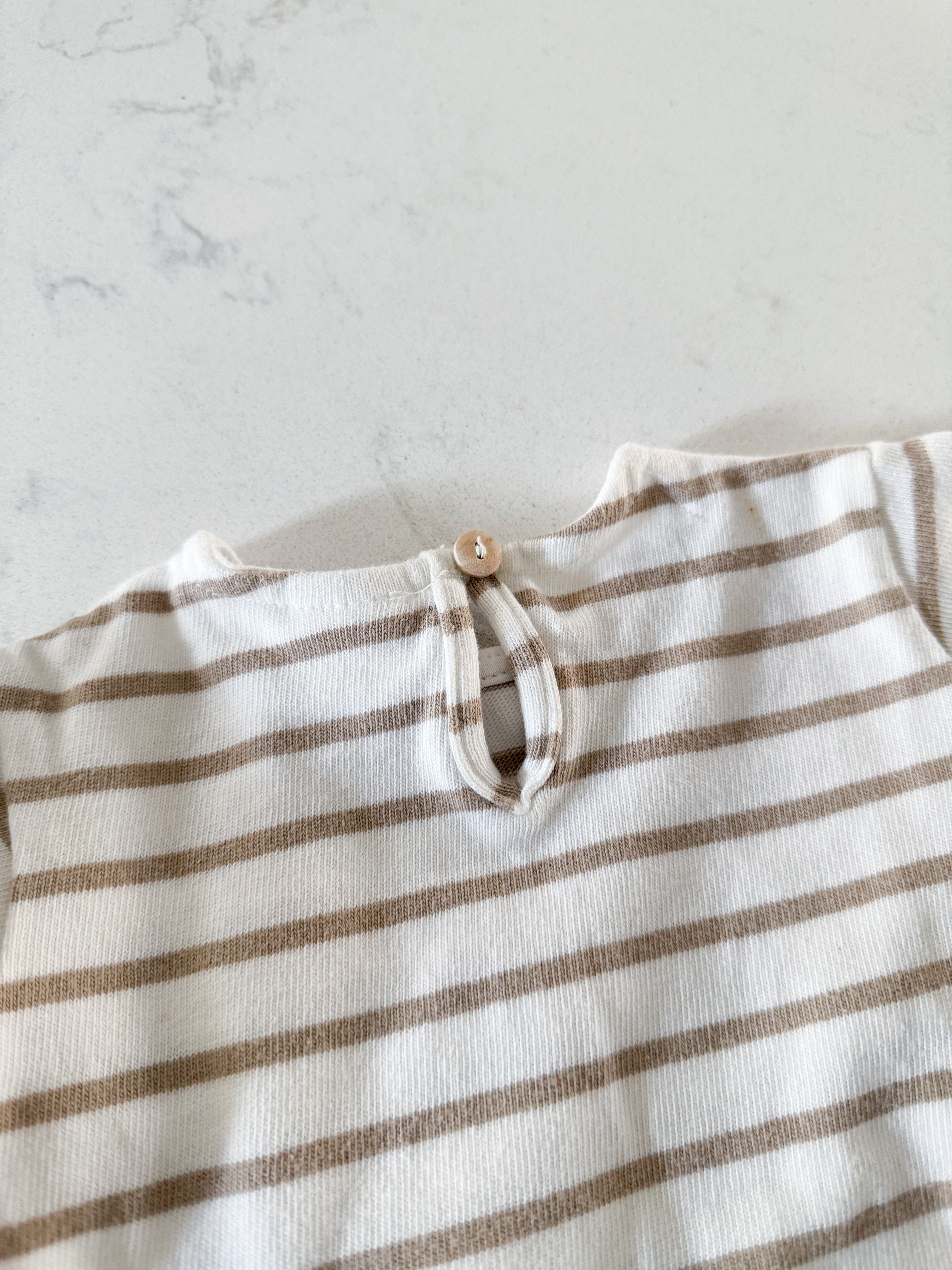 Zara- 3-6m- PLAY- long sleeve brown and white striped shirt