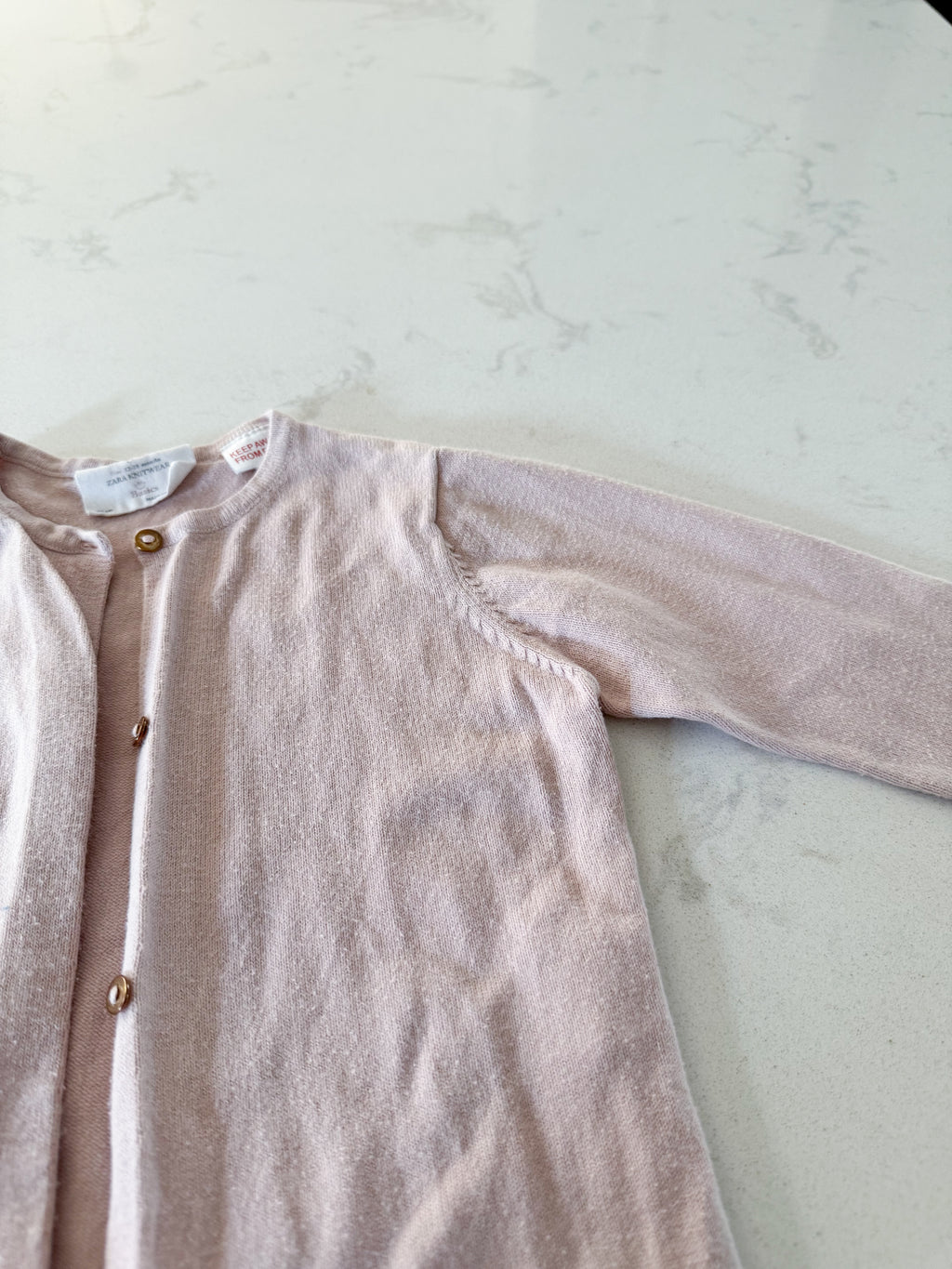 Zara- 12-18m- GUC- light pink cardigan with ruffles