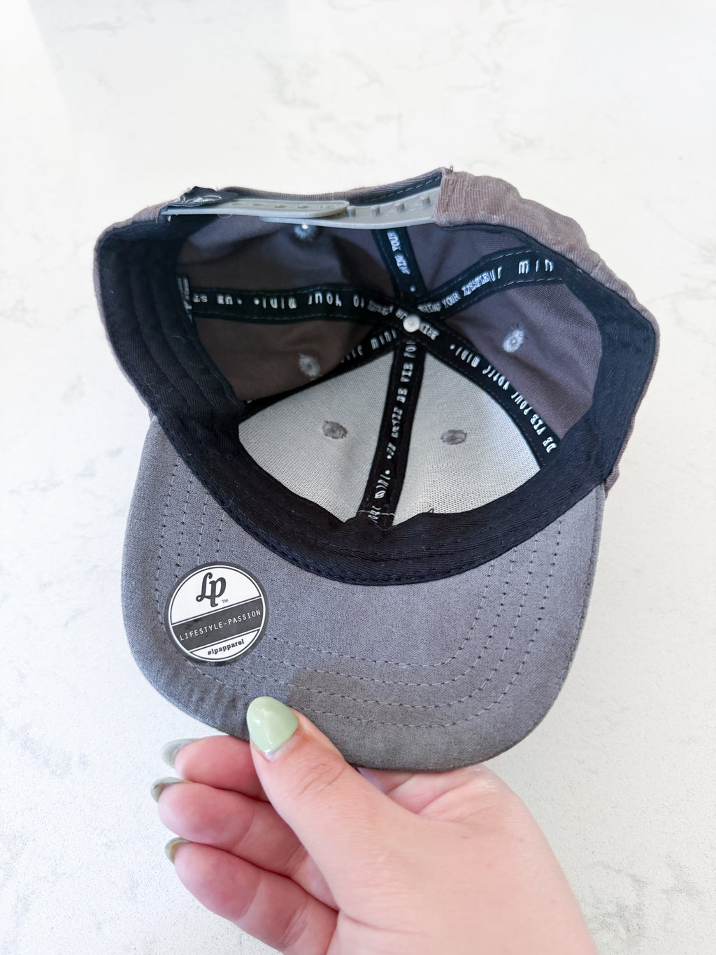 L&P Apparel- 6-24m- PLAY- brown and grey ball cap with mesh back