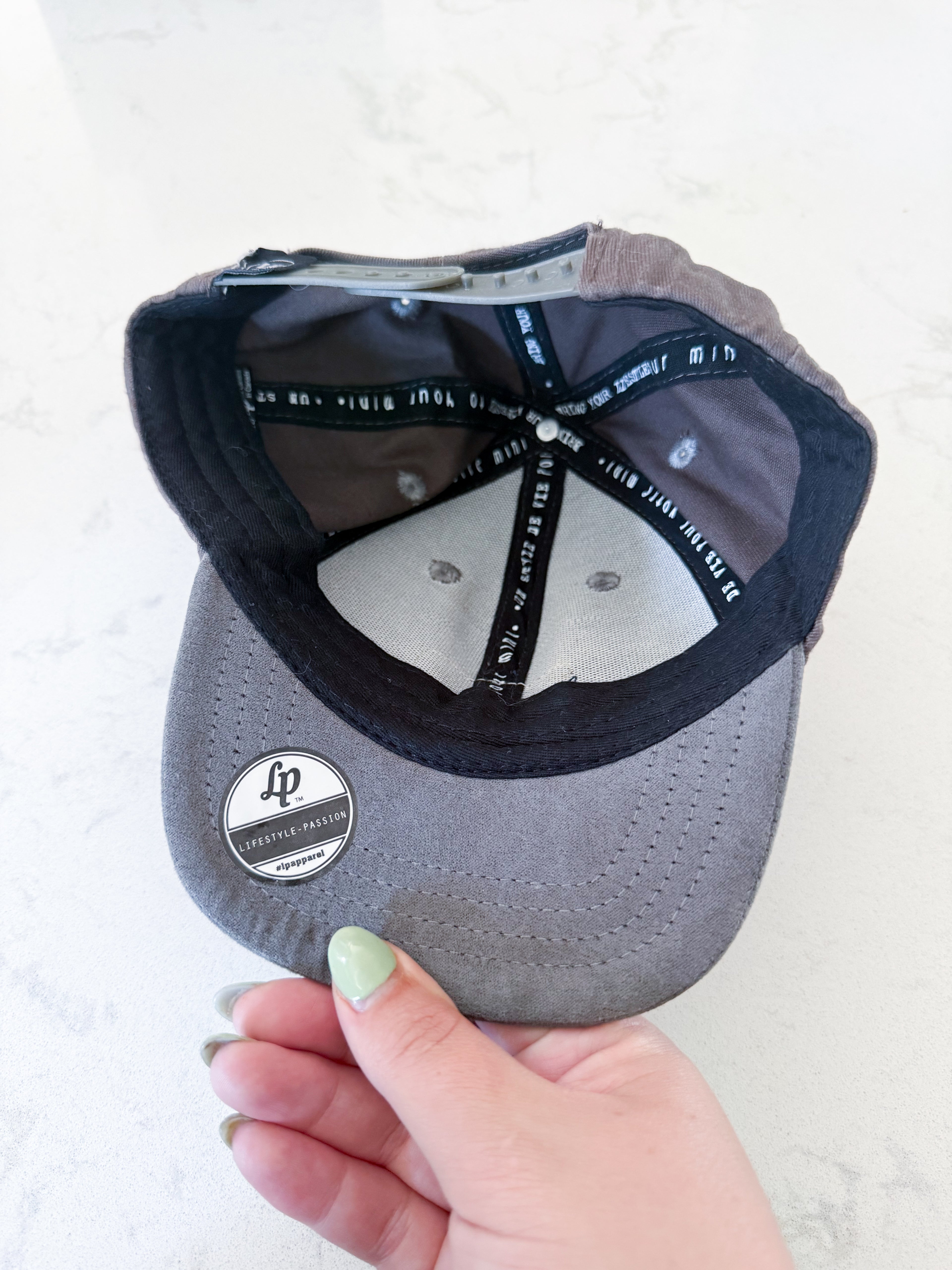 L&P Apparel- 6-24m- PLAY- brown and grey ball cap with mesh back