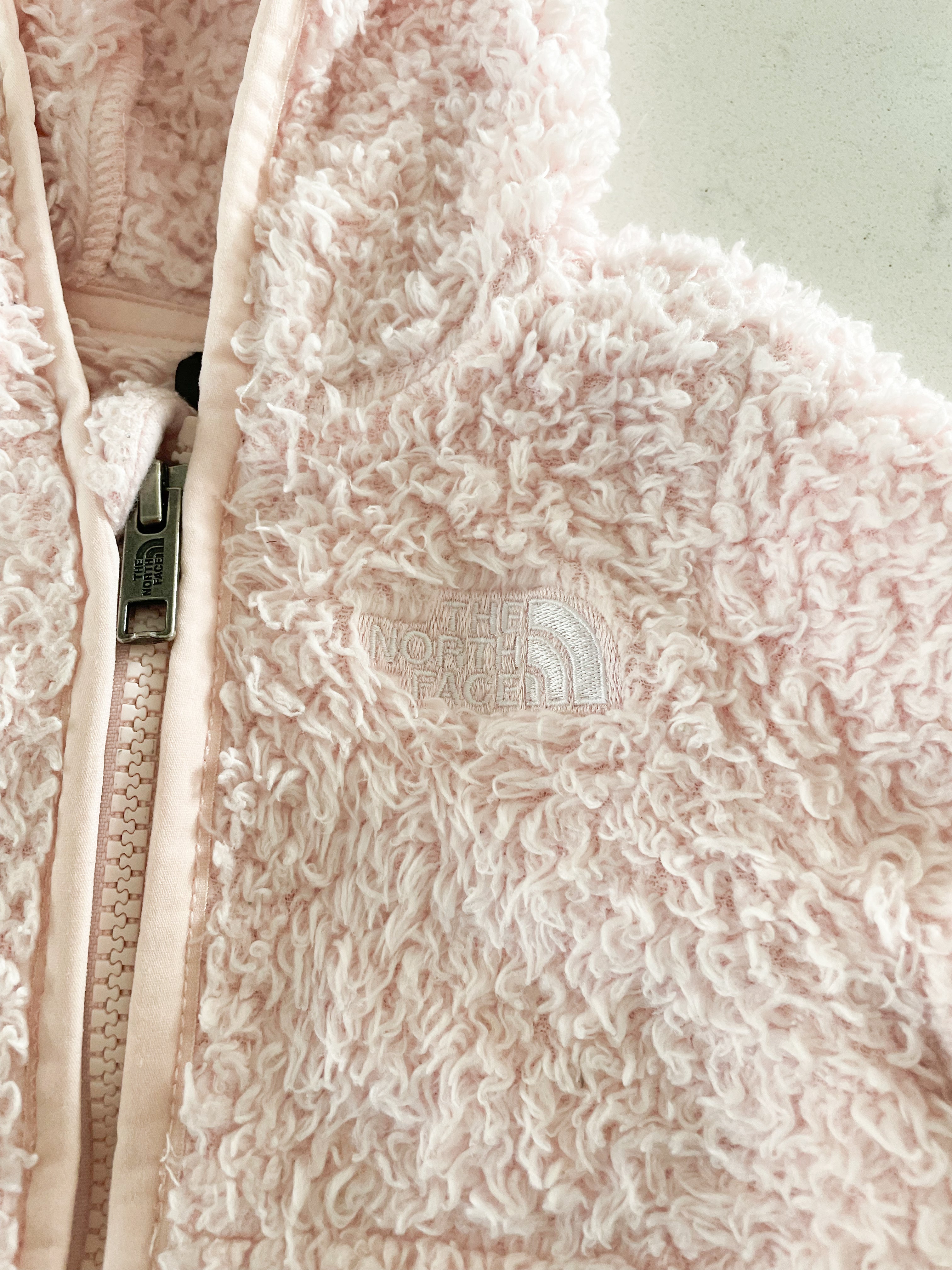 The North Face- 0-3m- GUC- light pink Sherpa jacket with ears