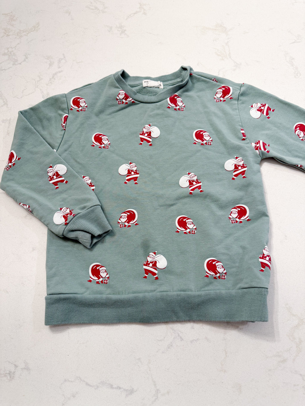Miles the Label- 4T- PLAY- long sleeve sweater mint green with Santa pattern
