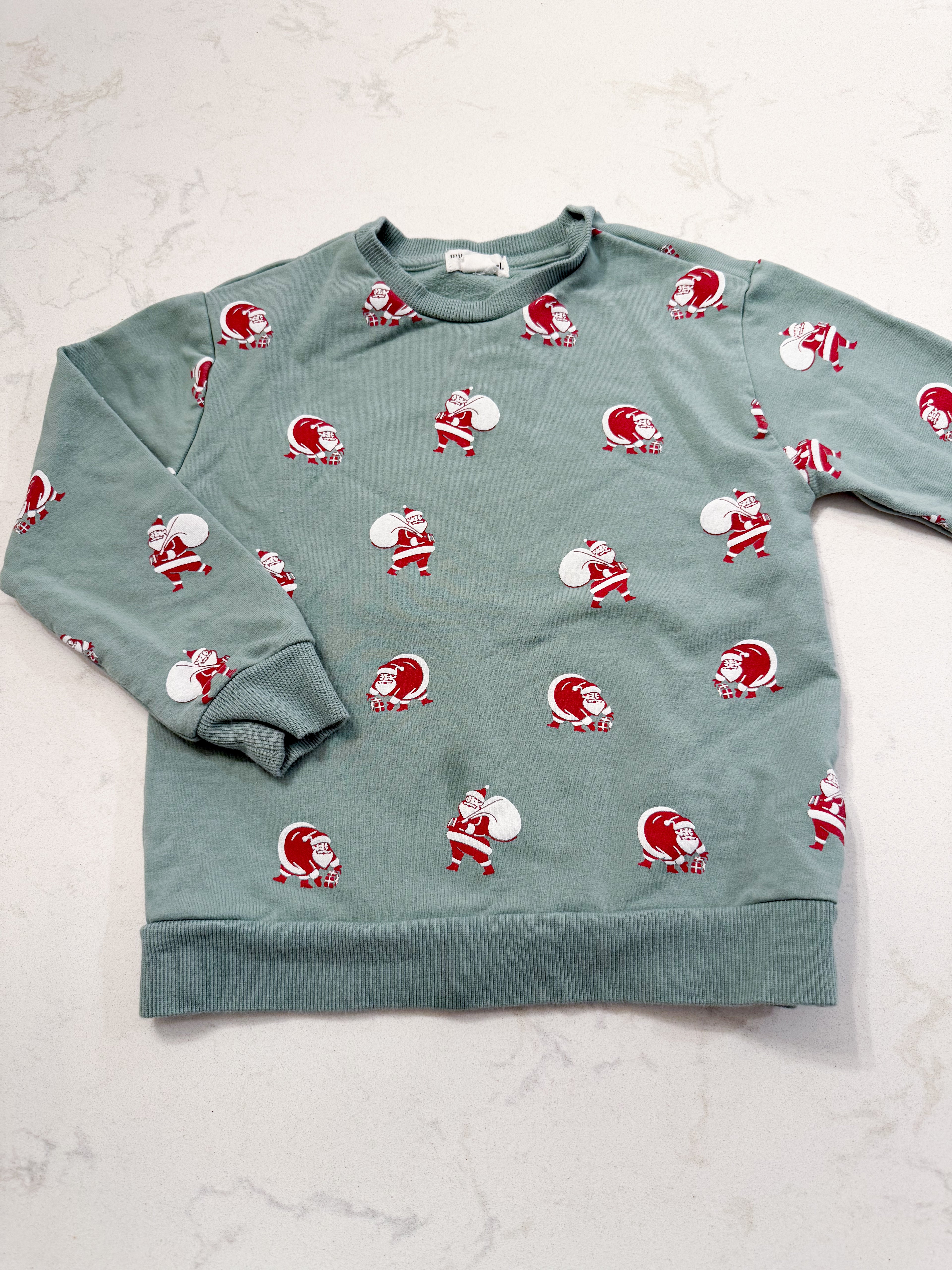 Miles the Label- 4T- PLAY- long sleeve sweater mint green with Santa pattern