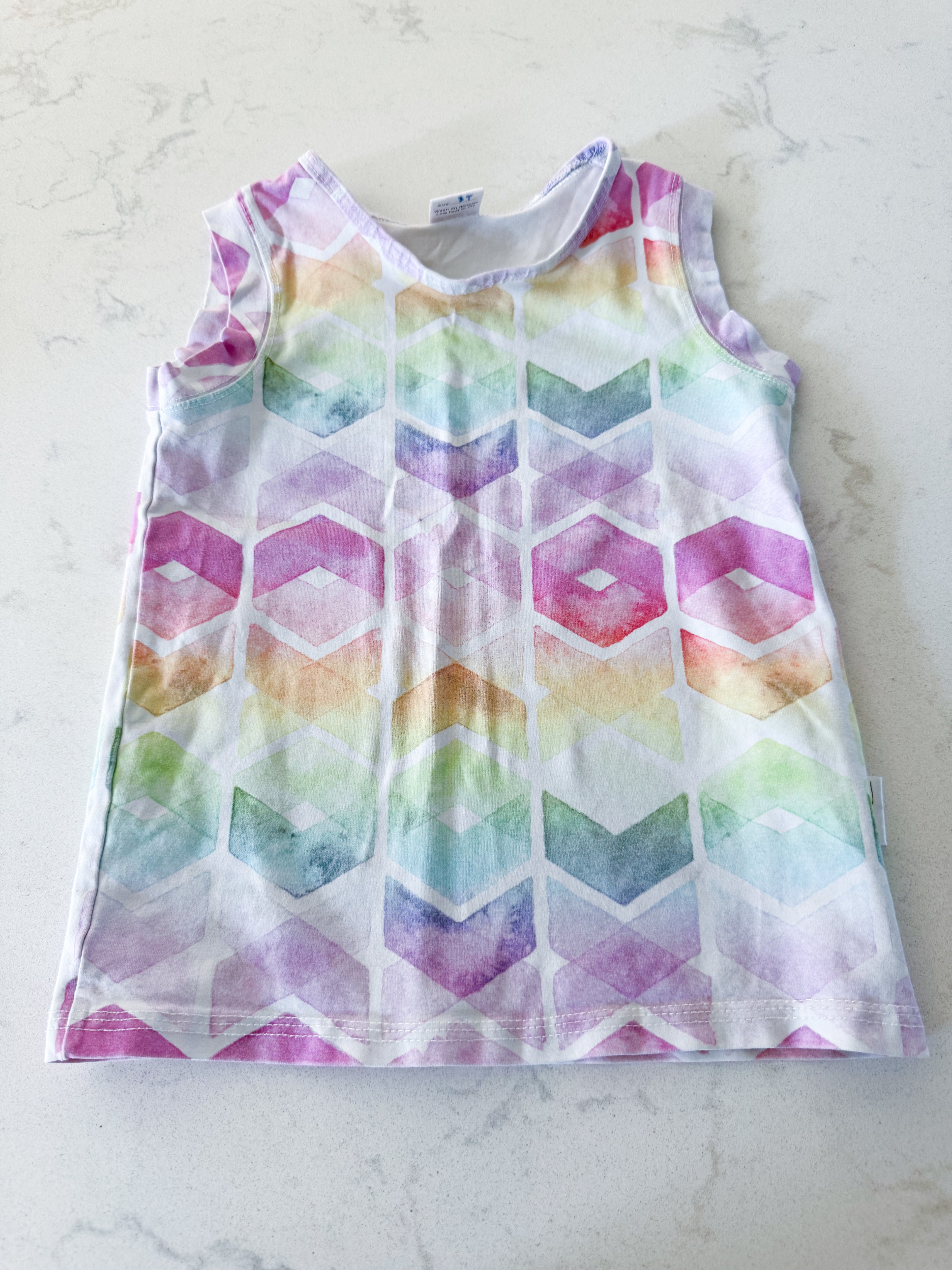 River Cottage Clothing- 3T (would also fit 4T)- VGUC- geometric pattern rainbow tank