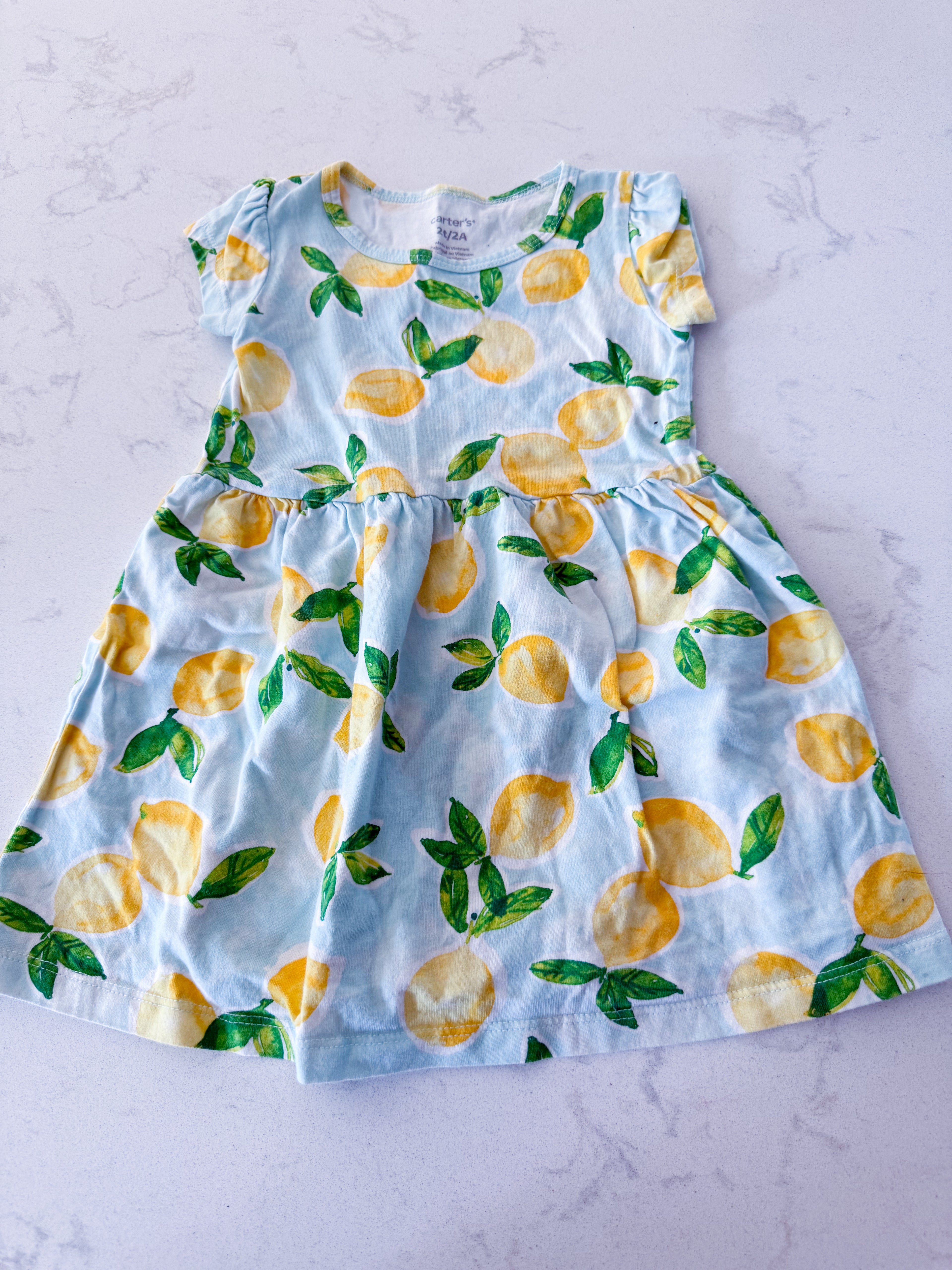 Carters- 2T- VGUC- light blue t shirt dress with yellow lemons