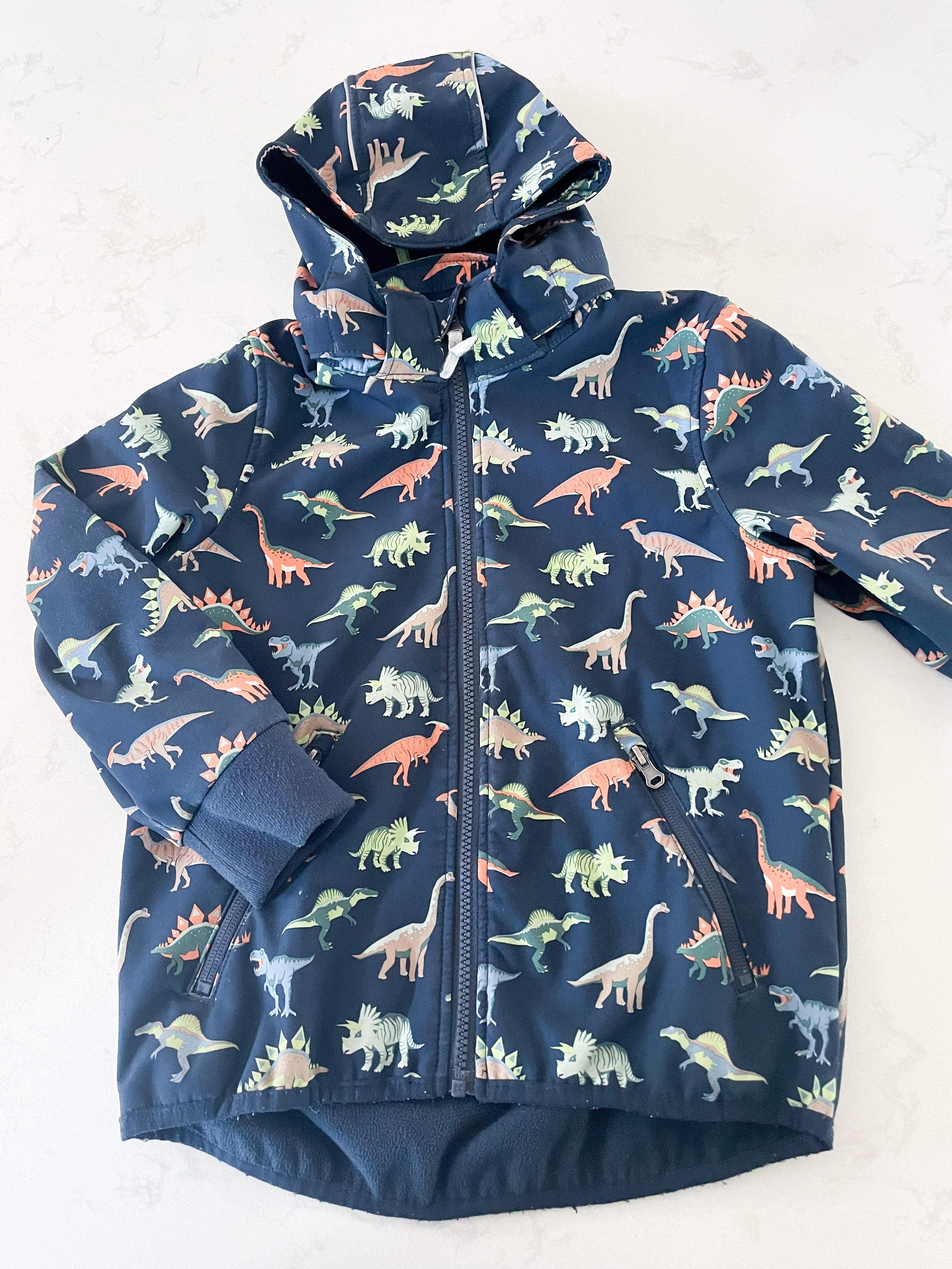 H&M-6-7Y-GUC-navy zip up soft shell dinosaur jacket