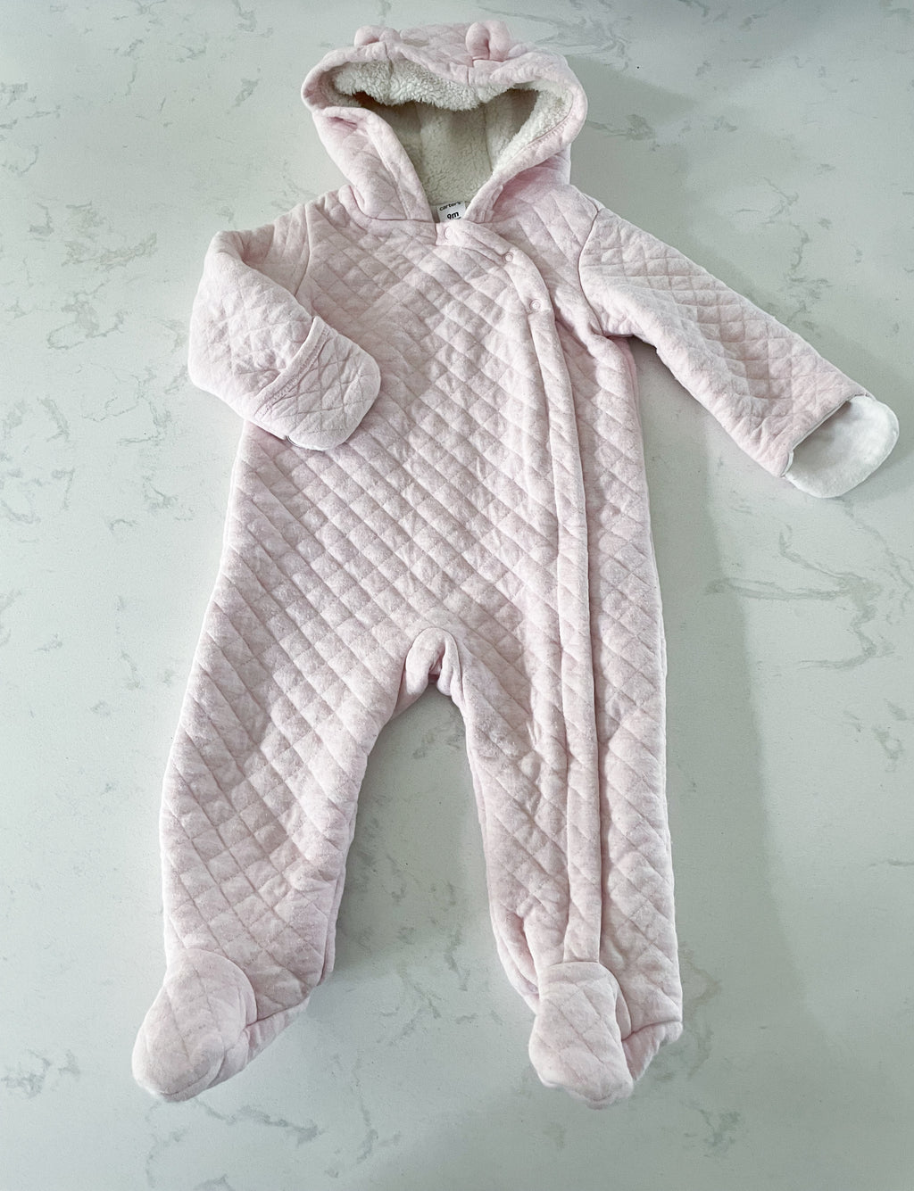 Carter’s- 9m-GUC-light pink quilted footie bunting suit