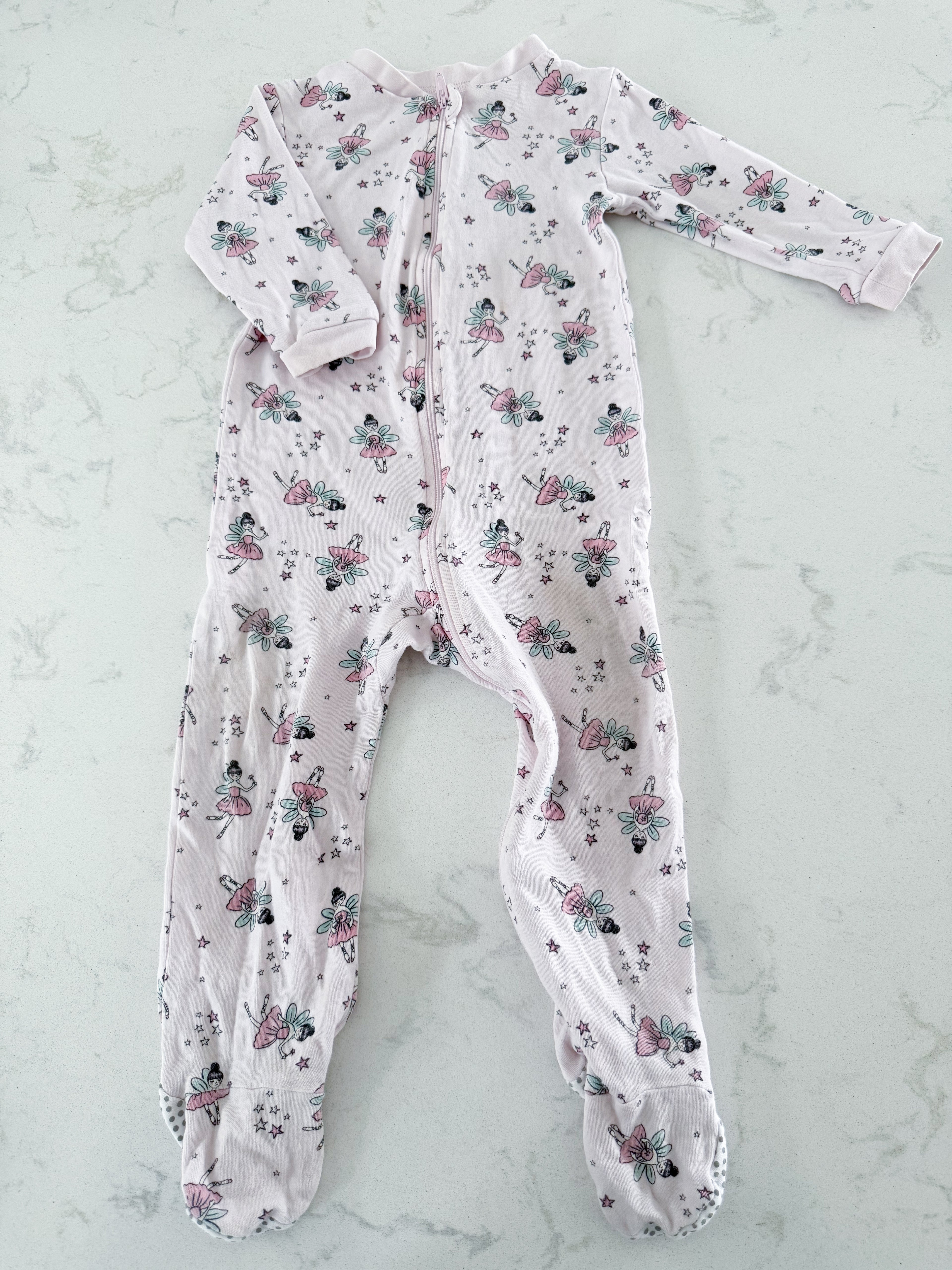 George- 18-24m- PLAY- light pink footie jammies with dancing fairies