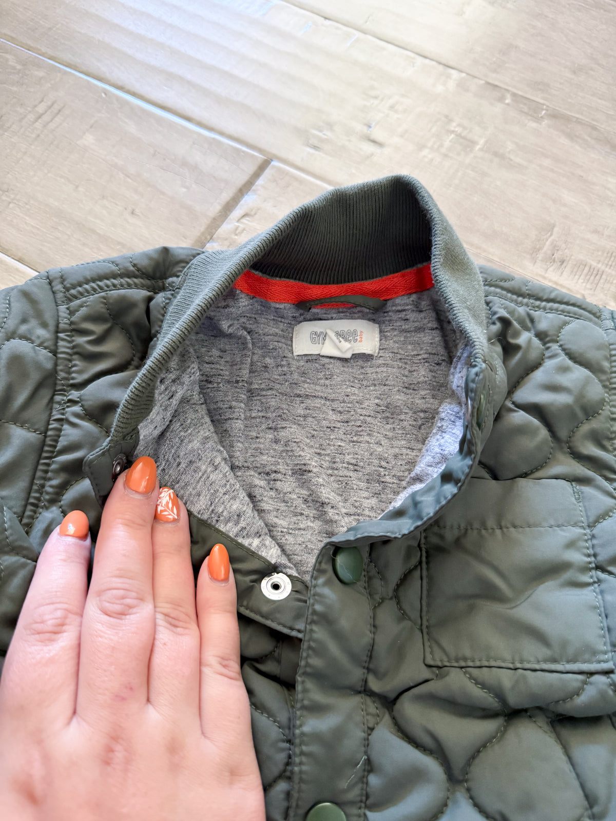 Gymboree- 18-24m- VGUC- Forest Green quilted button up jacket with cloth lining