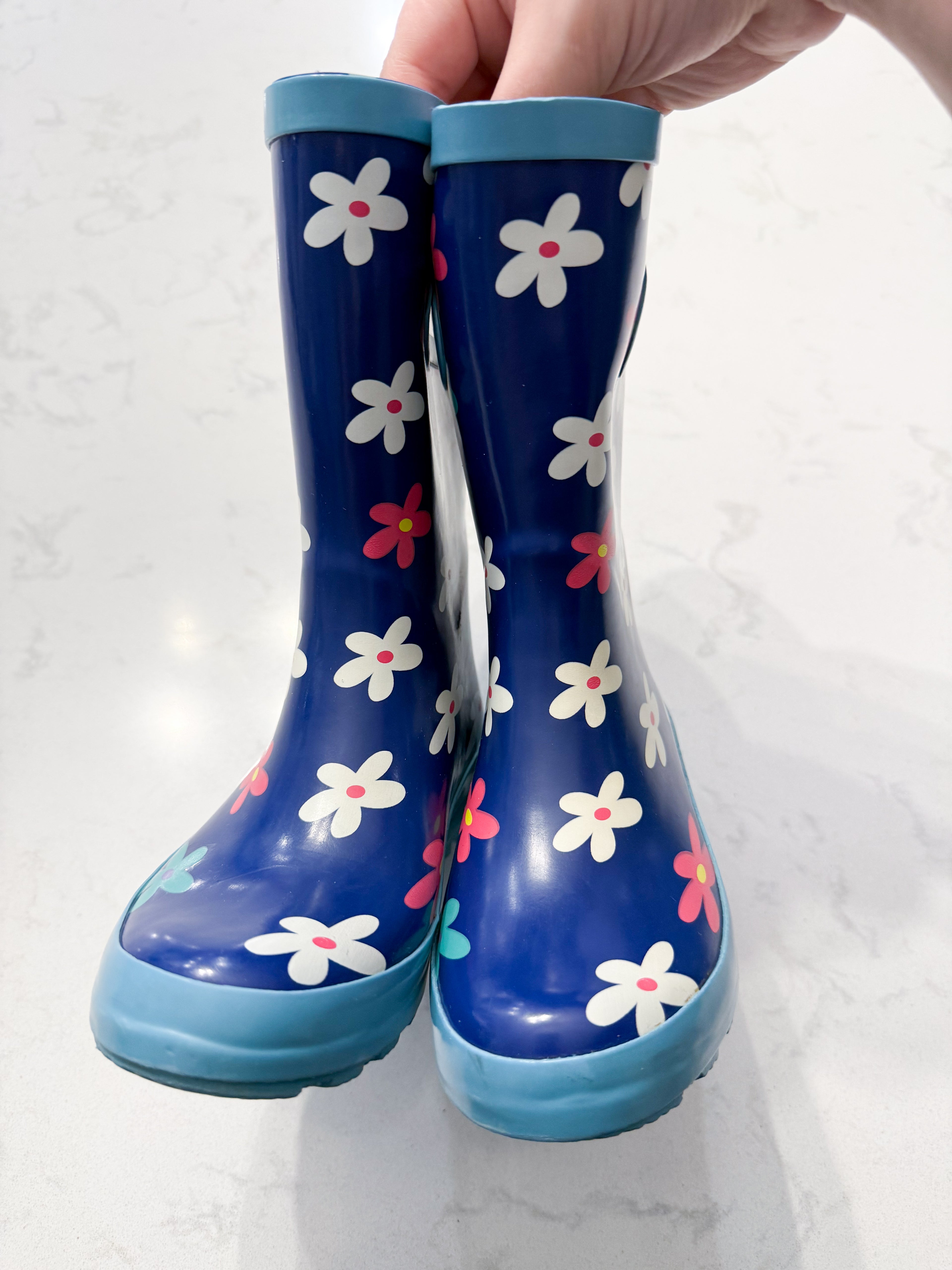 Outbound- 12C- VGUC- blue rubber boots with floral pattern