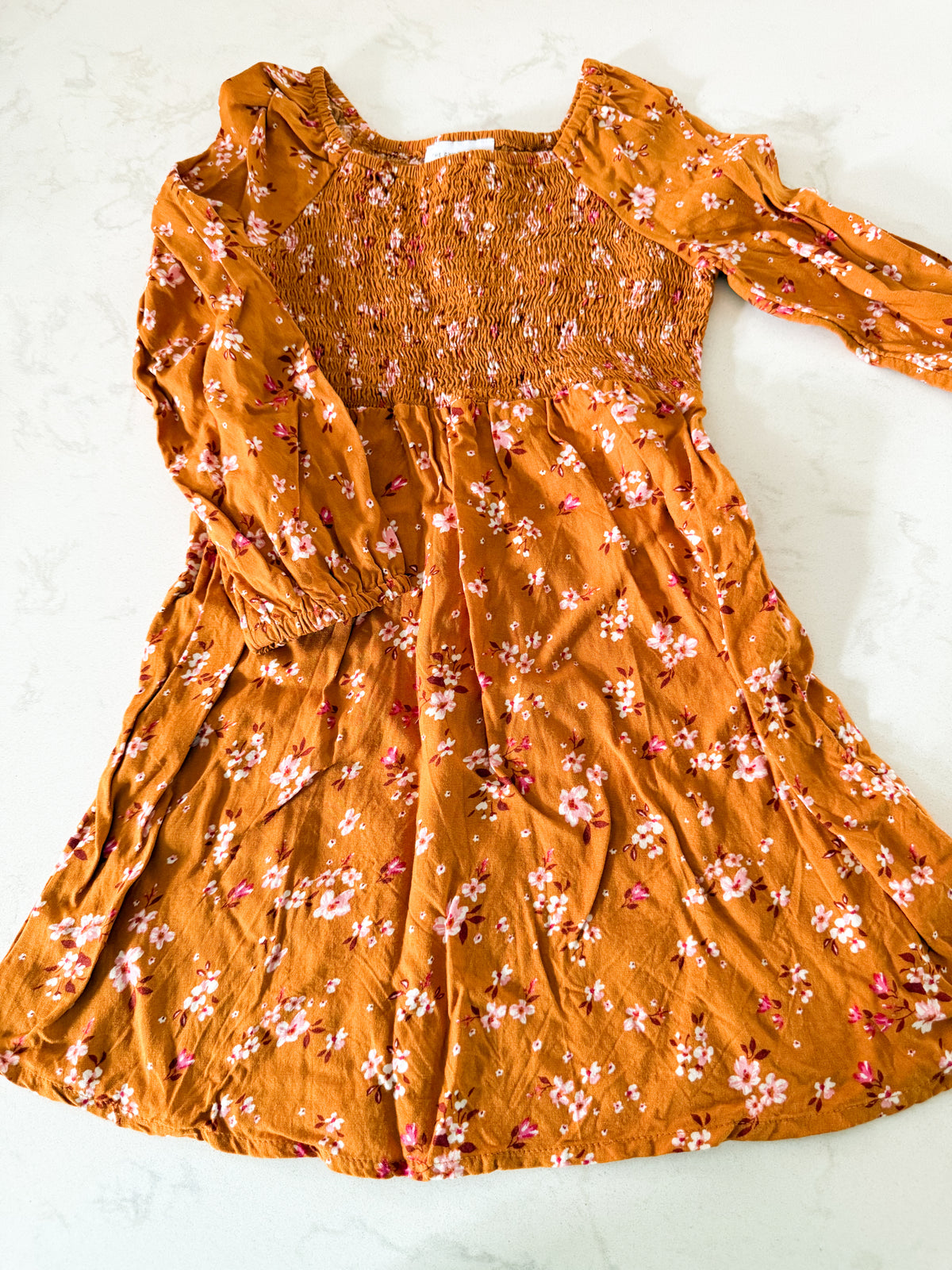 The Children’s Place- 4T- VGUC- burnt orangey brown long sleeve dress with white and pink florals