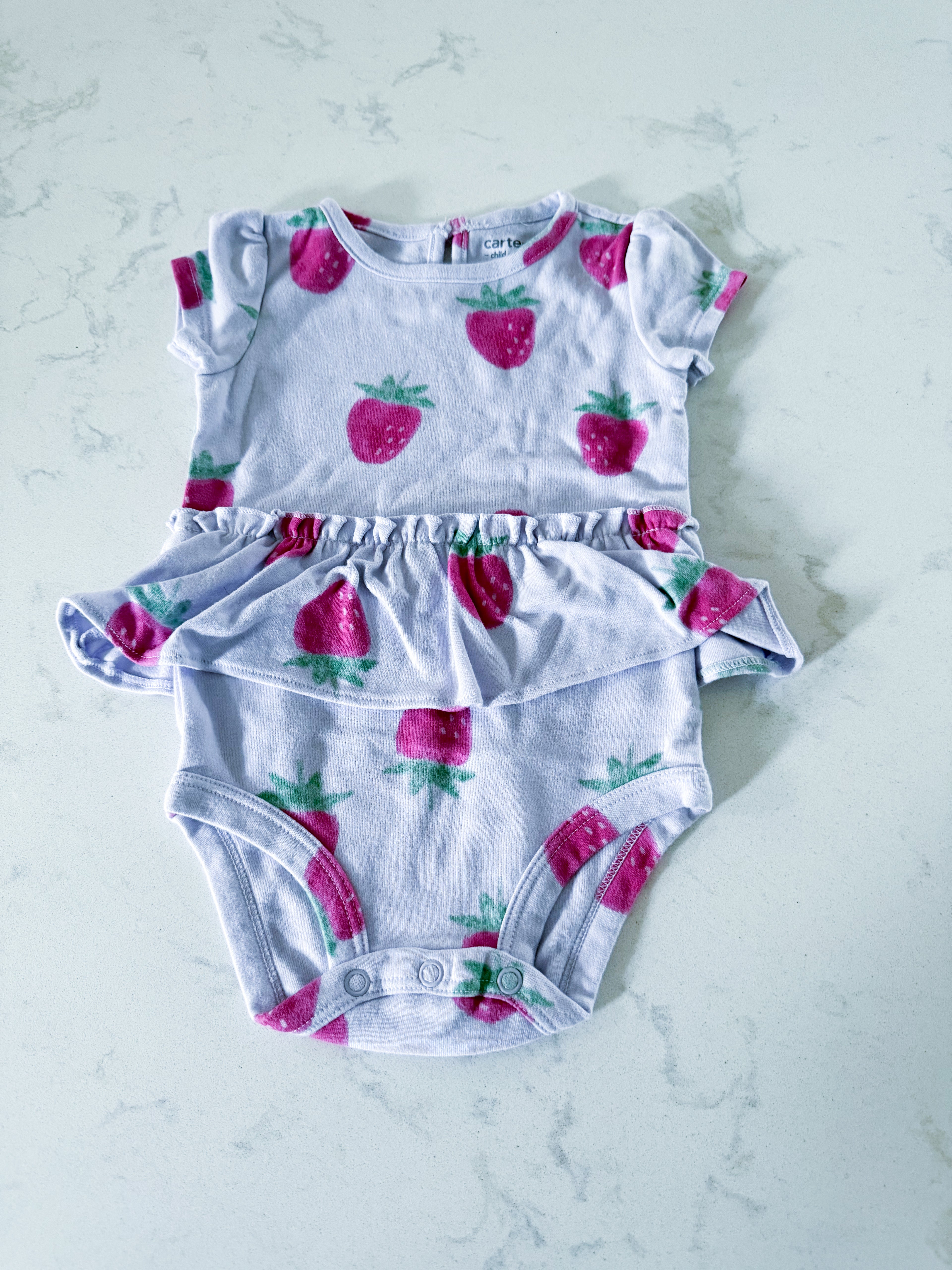 Carters- 12m- GUC- purple bodysuit with skirt and strawberries