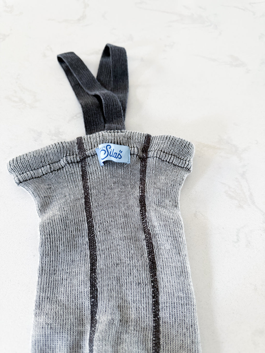 Silly Silas- 6-12m- GUC- Grey knit tights with straps