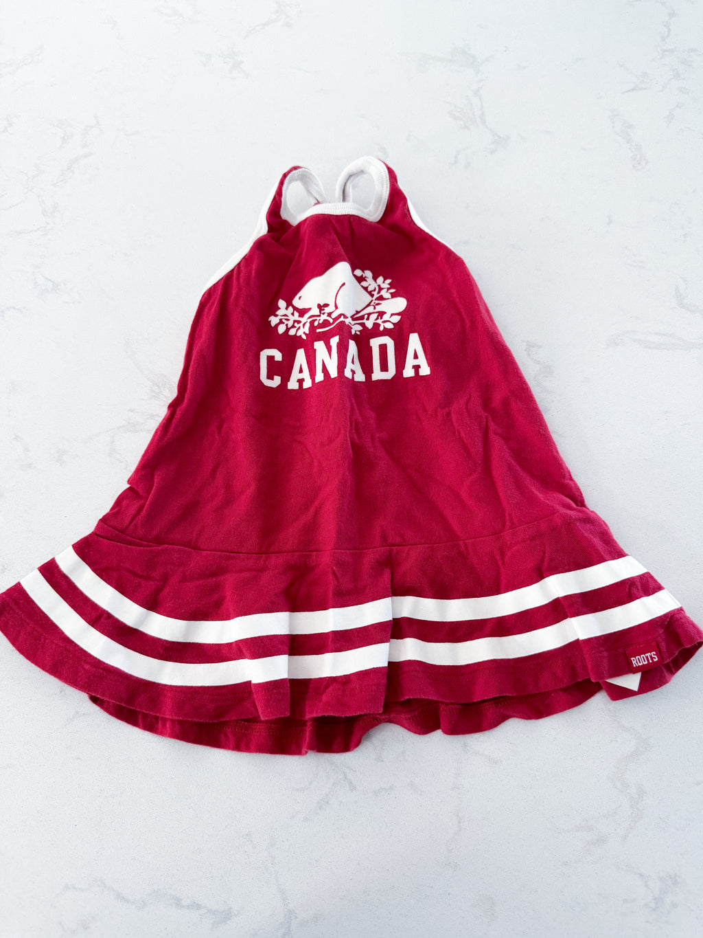 Roots- 6-12m- VGUC- red tank dress with white stripes