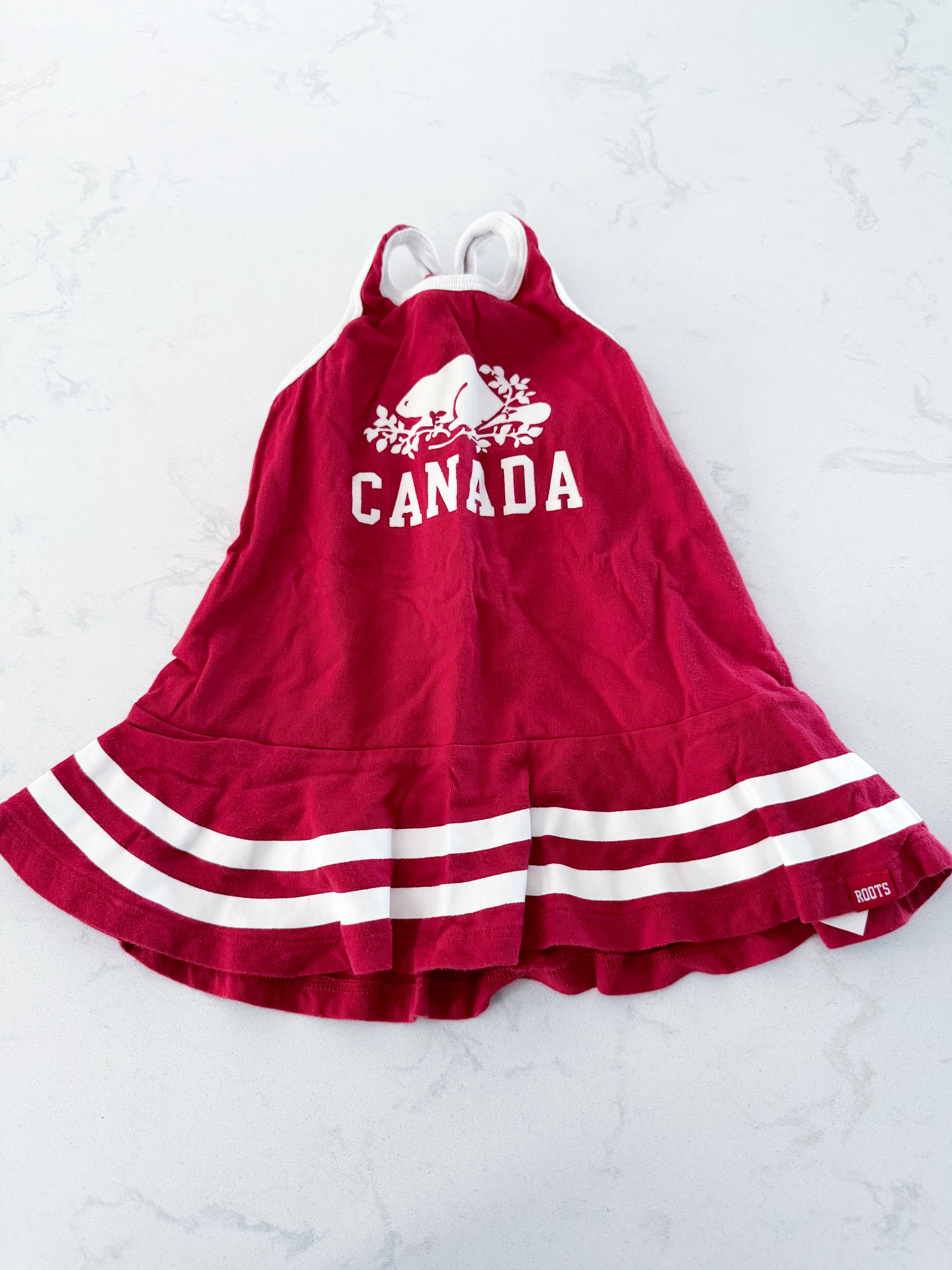 Roots- 6-12m- VGUC- red tank dress with white stripes