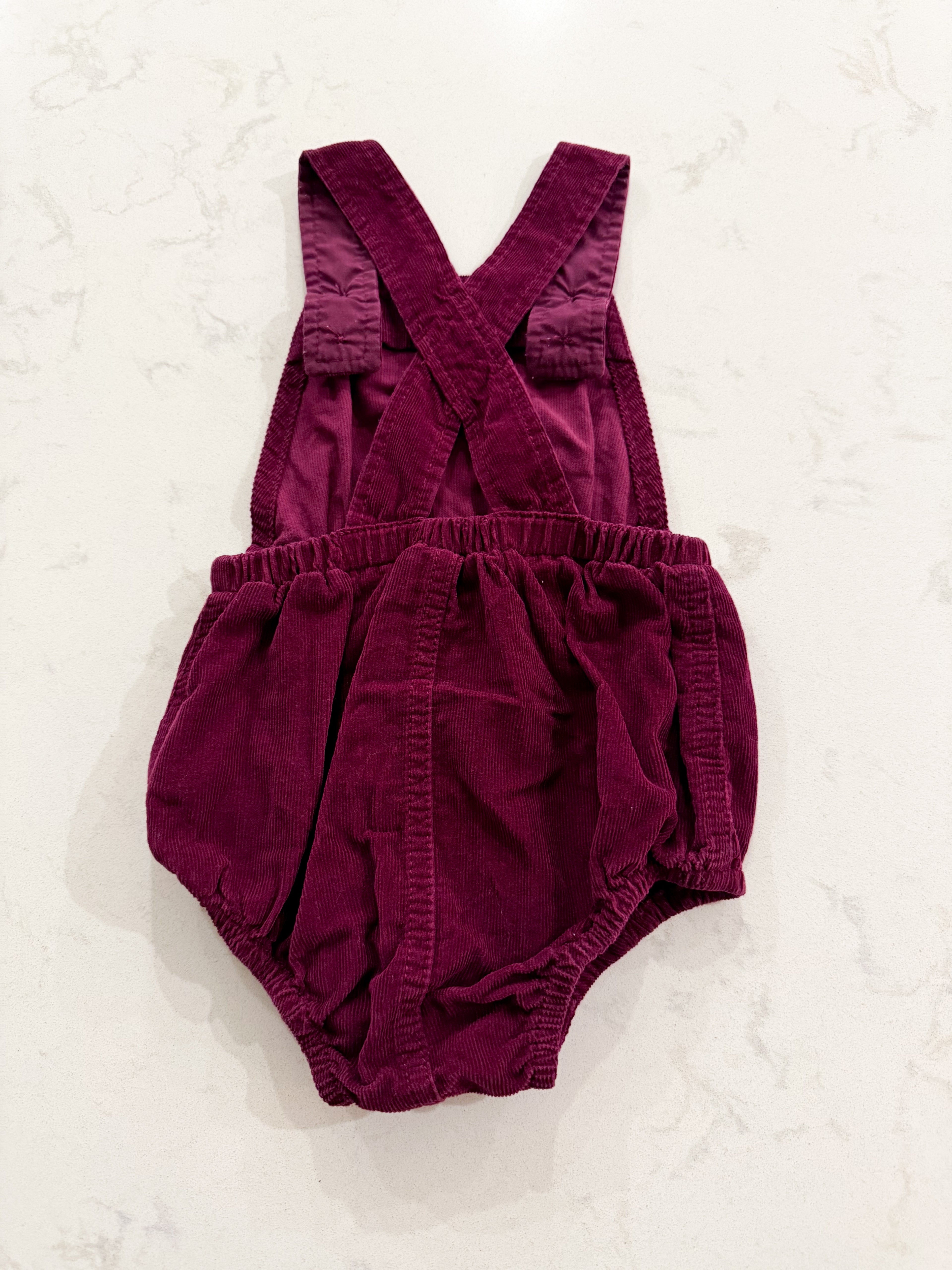 Old Navy- 6-12m- VGUC- plum corduroy bubble overalls