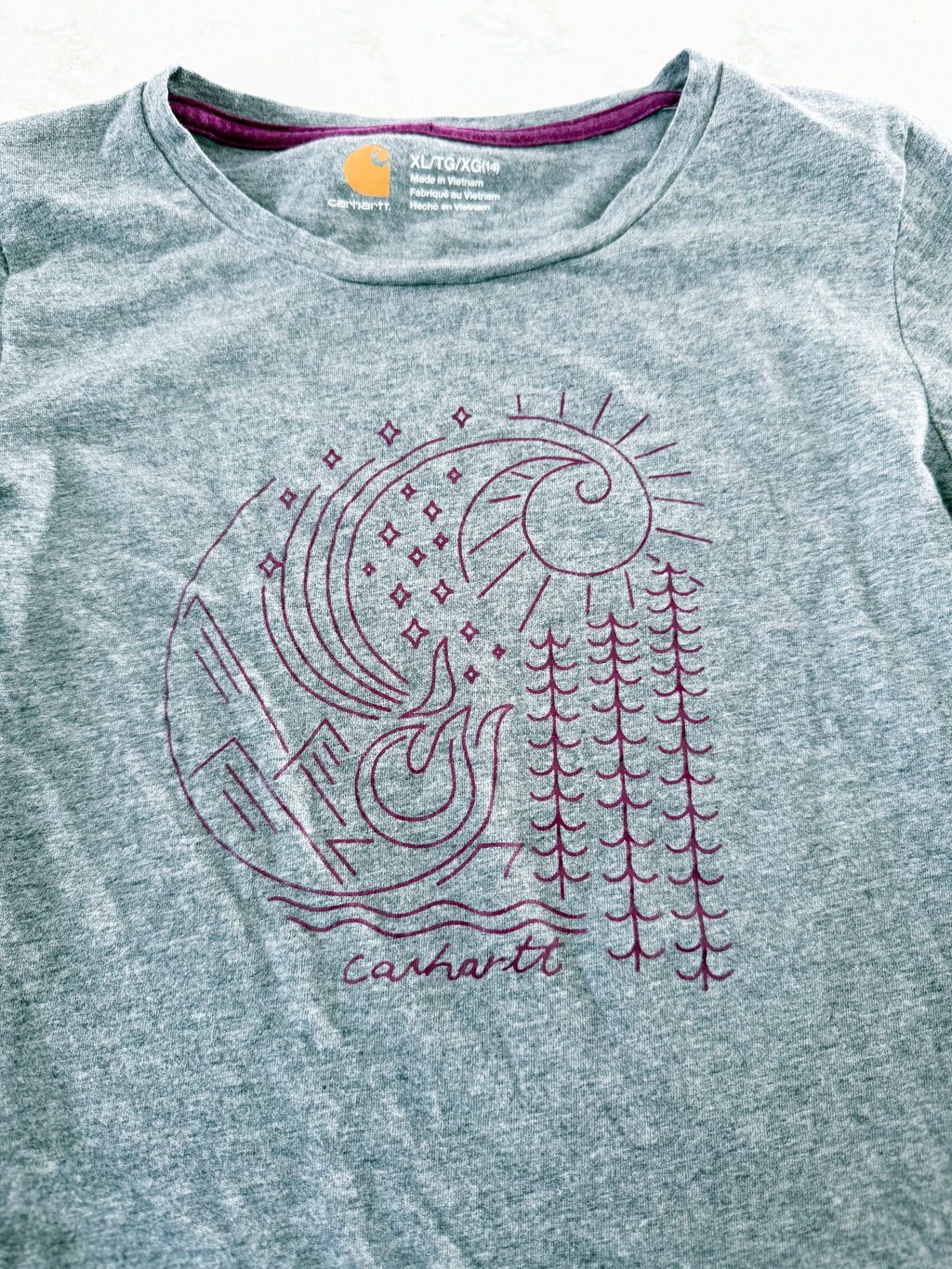 Carhartt- 14Y- VGUC- grey long sleeve shirt with purple minimalist logo