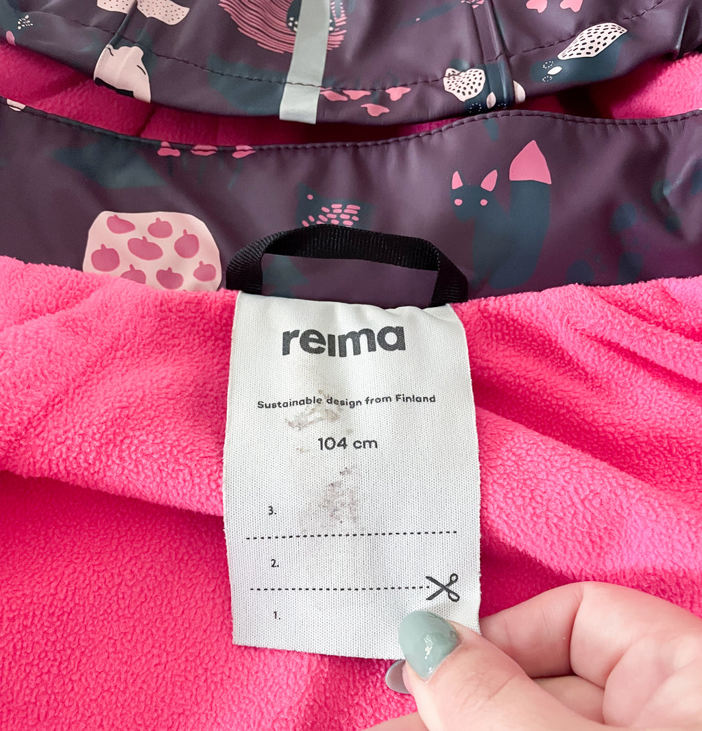 Reima-4-5T-VGUC-dark purple fleece lined rain coat