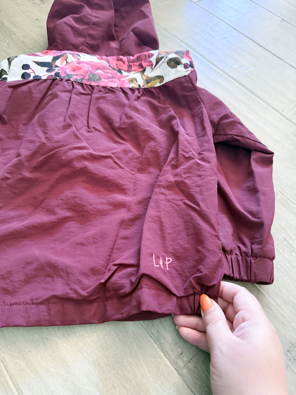 L&P Apparel- 3-4T- PLAY- burgundy jacket with floral pattern and fleece lining