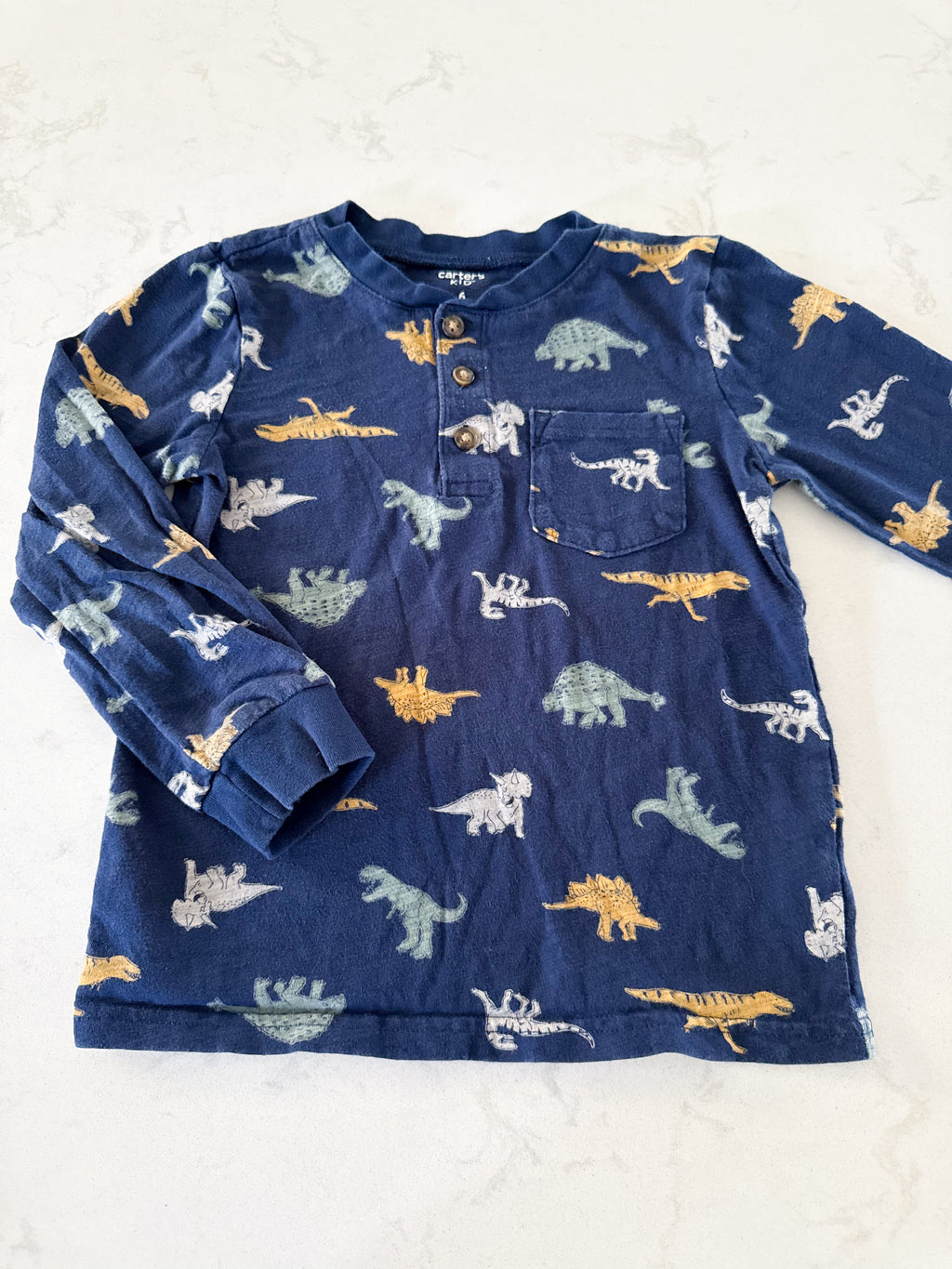 Carters- 6Y- GUC- long sleeve navy shirt with dinos