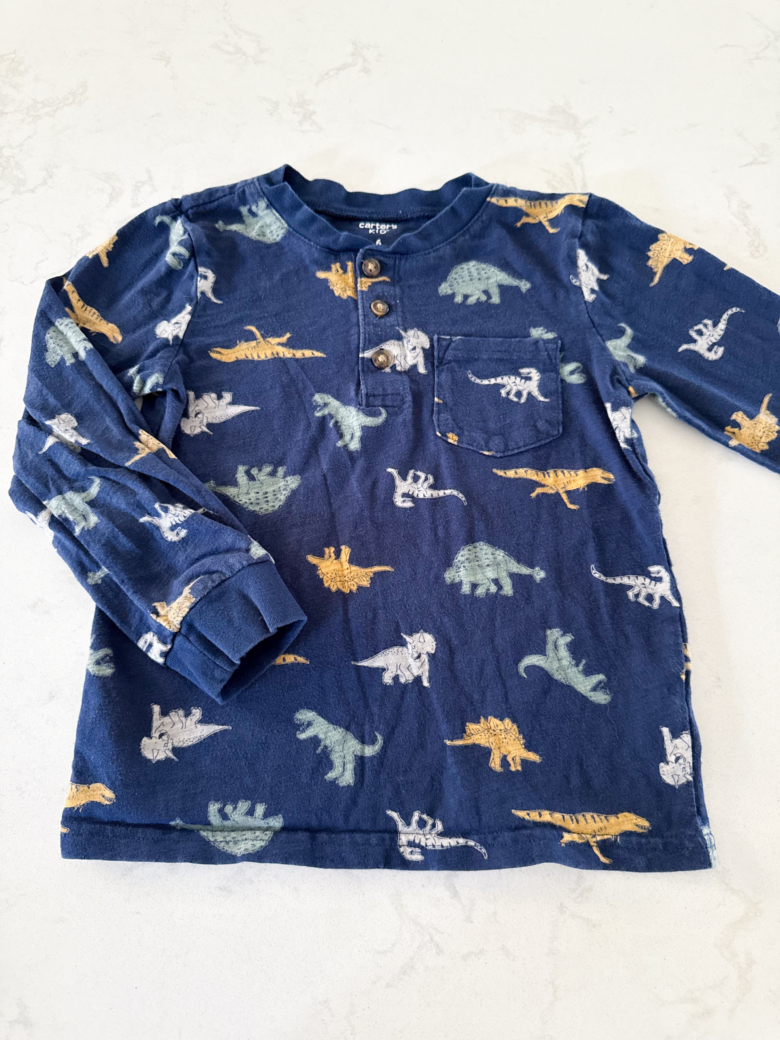 Carters- 6Y- GUC- long sleeve navy shirt with dinos